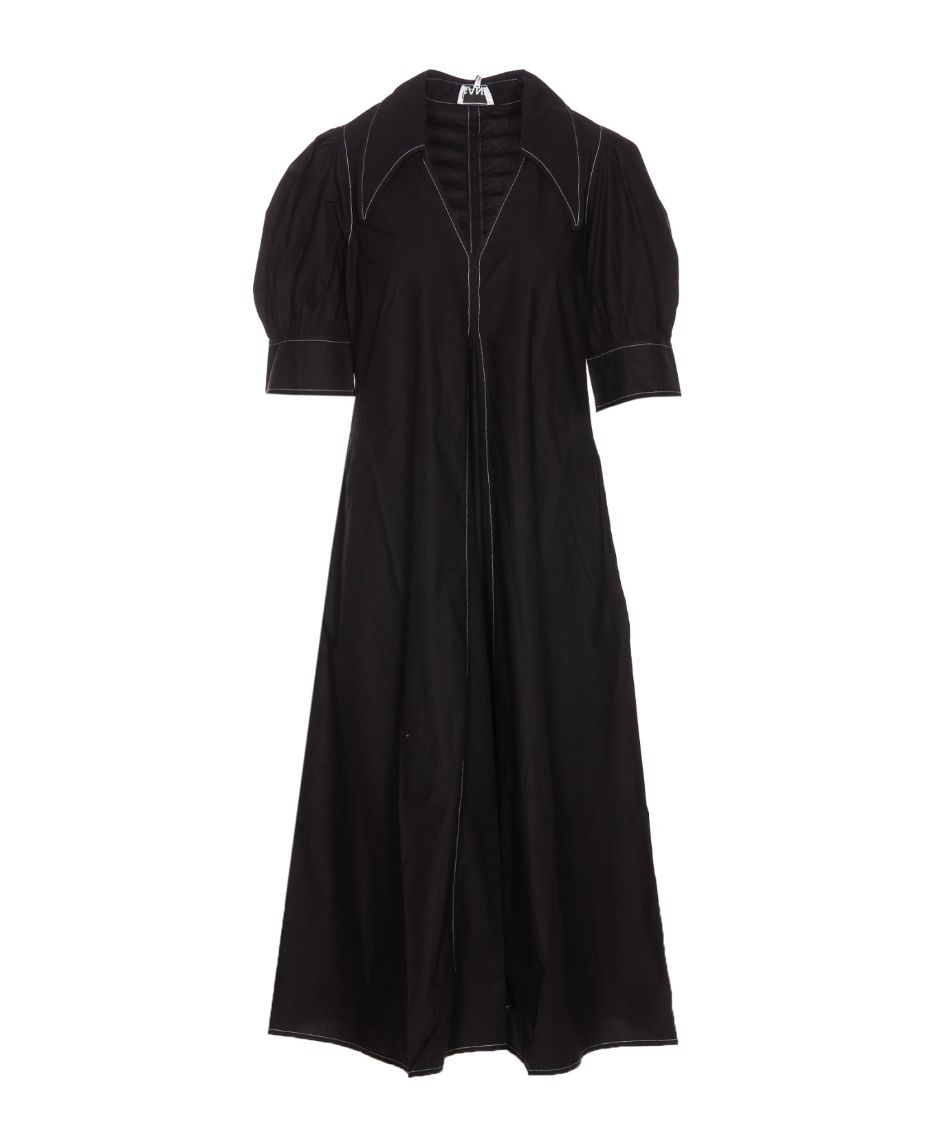 Ganni V-neck Midi Dress - BLACK ワンピース＆ドレス