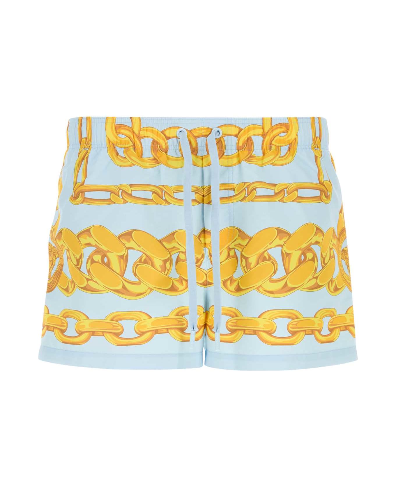 Versace Printed Polyester Swimming Shorts - 95PASTELBLUEGOLD