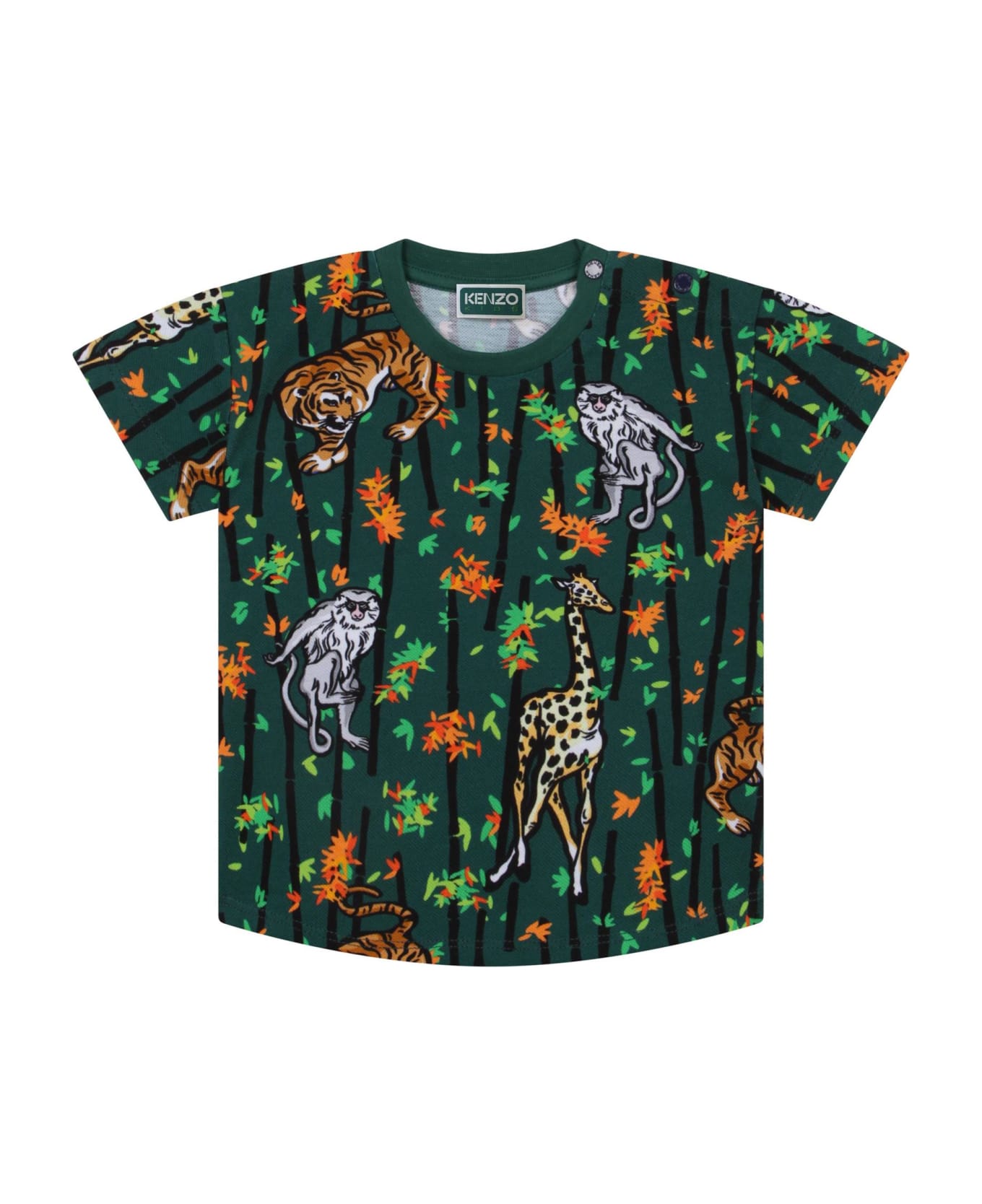Kenzo Kids Green T-shirt With All-over Jungle Print - Green