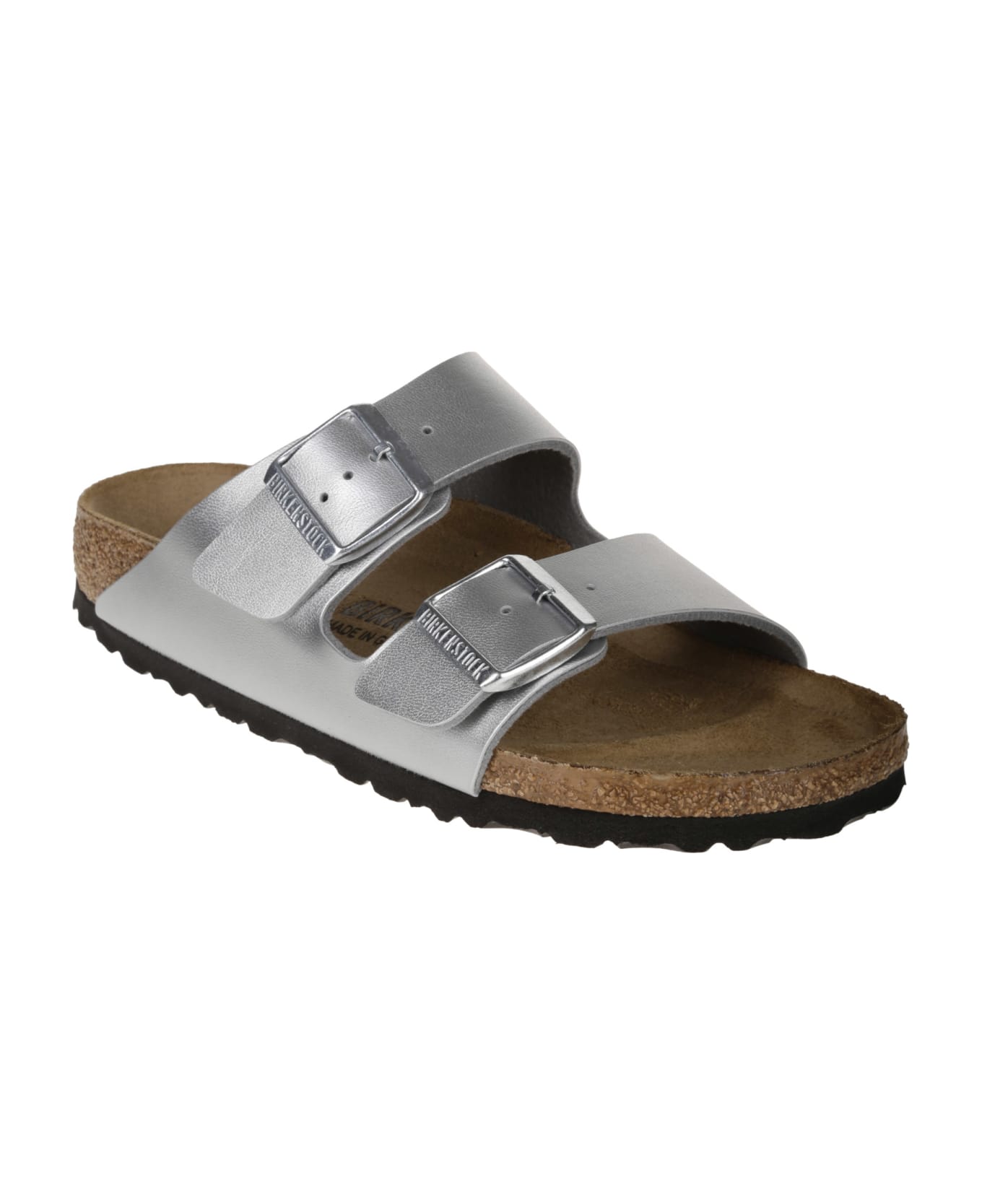 Birkenstock Arizona Double Buckle Strap Sliders - Silver