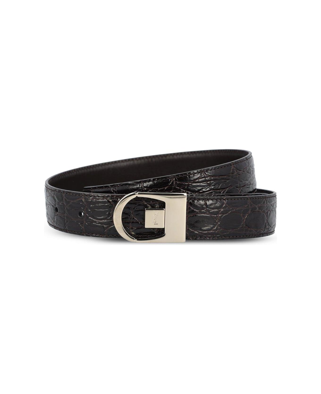 Saint Laurent Logo Engraved Reversible Belt - BLACK
