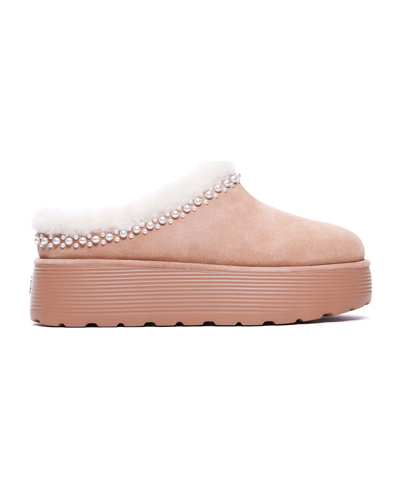 Stuart Weitzman Nellie Pearl Flatform Mules - Beige