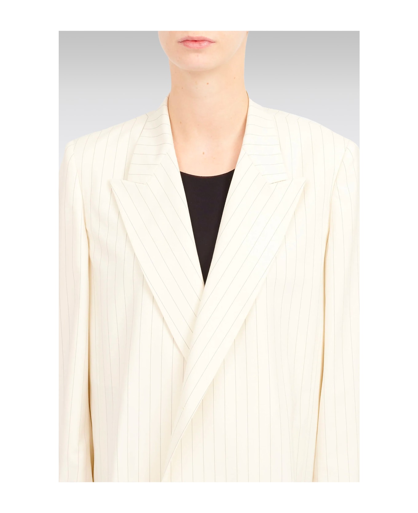 MM6 Maison Margiela Giacca Off white pinstriped long double-breated blazer - Panna