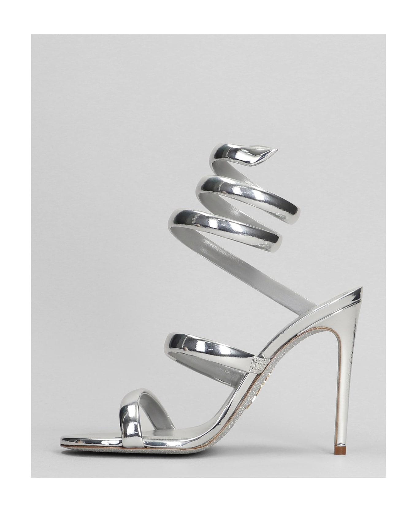 René Caovilla Serpente Sandals In Silver Leather - silver