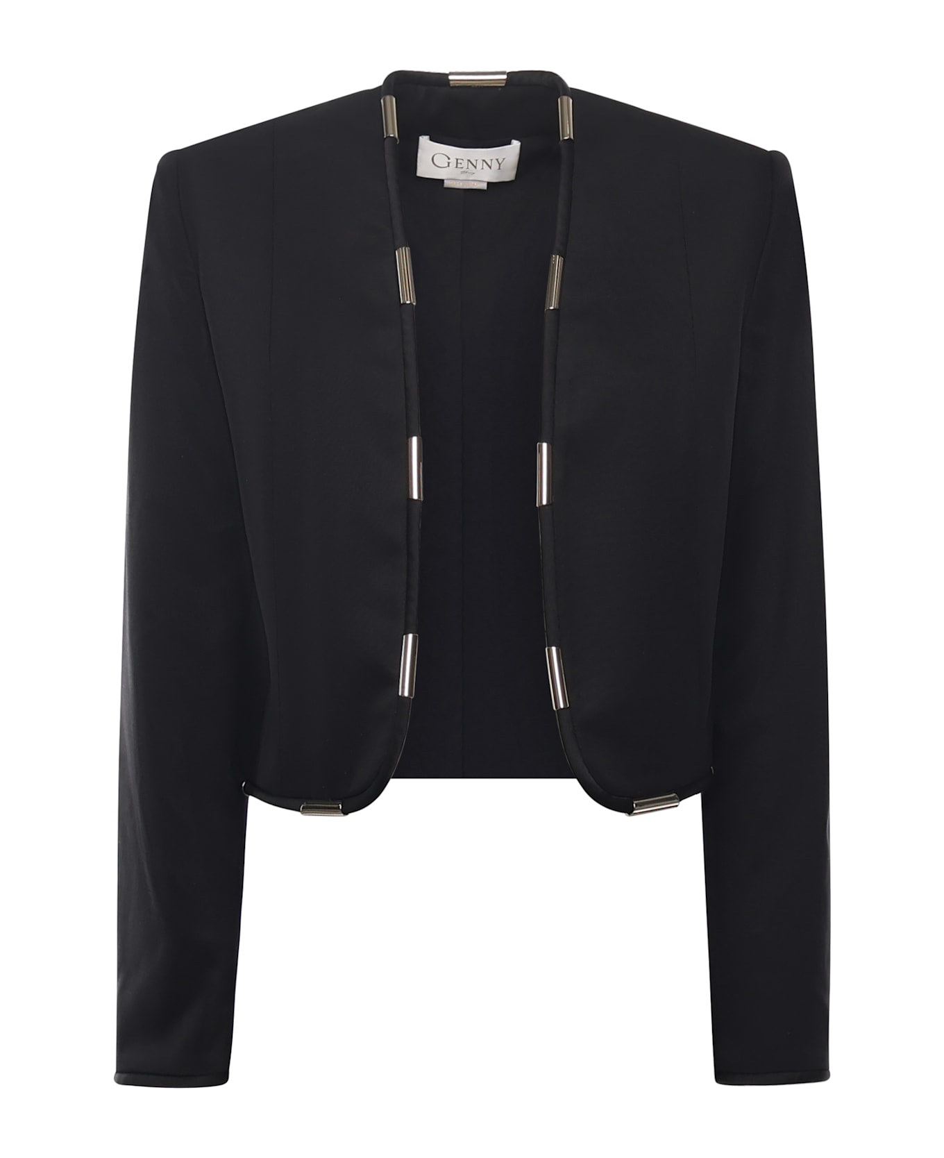 Genny Cropped Jacket With Metallic Details - Black