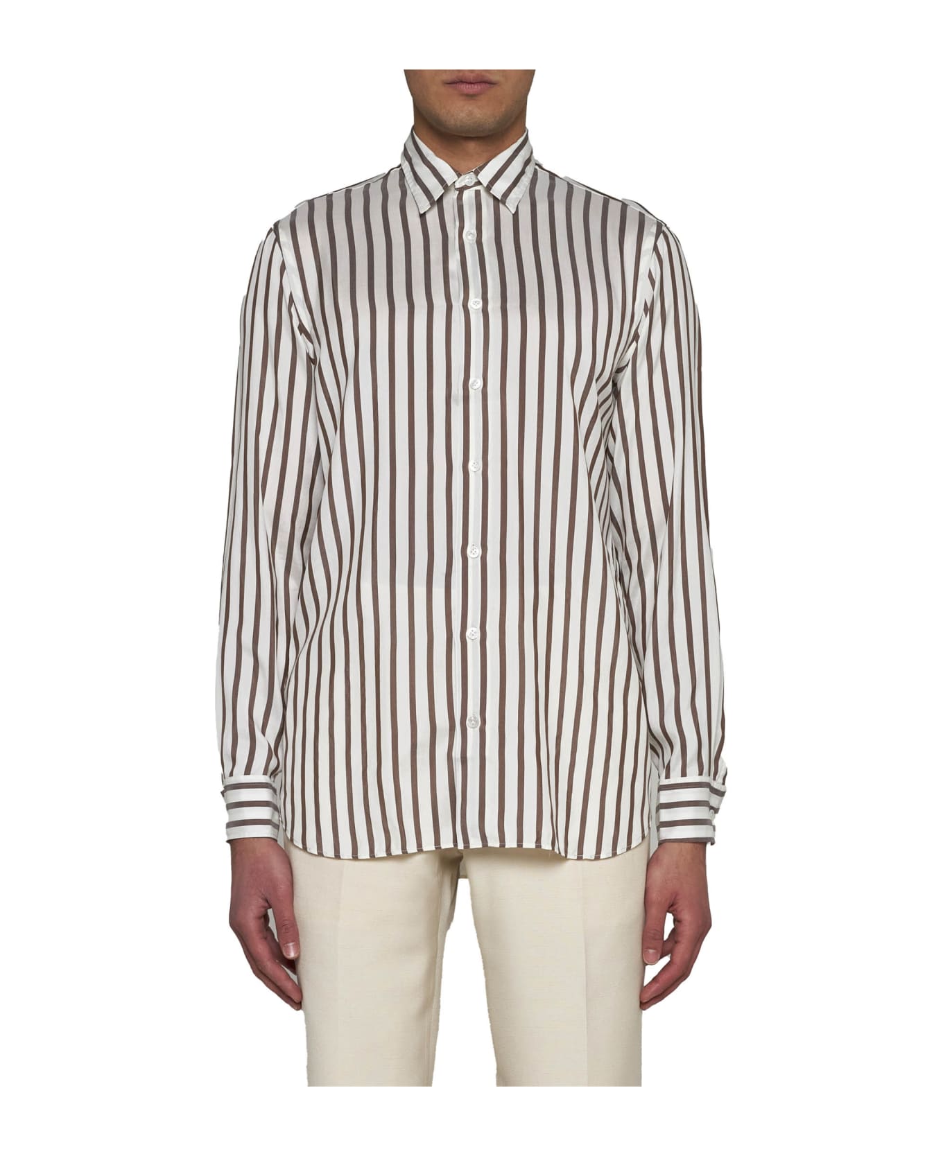 Lardini Pinstriped Silk Shirt - Cream
