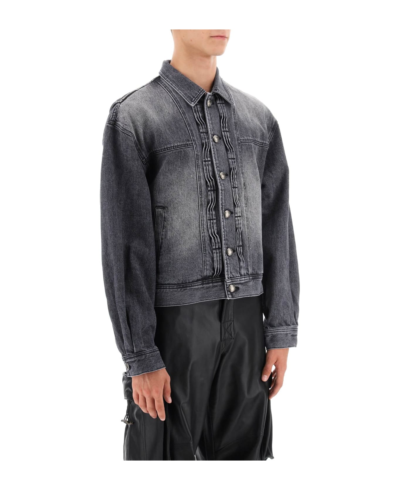 Andersson Bell Denim Jacket With Wavy Details - WASHED BLACK (Grey)
