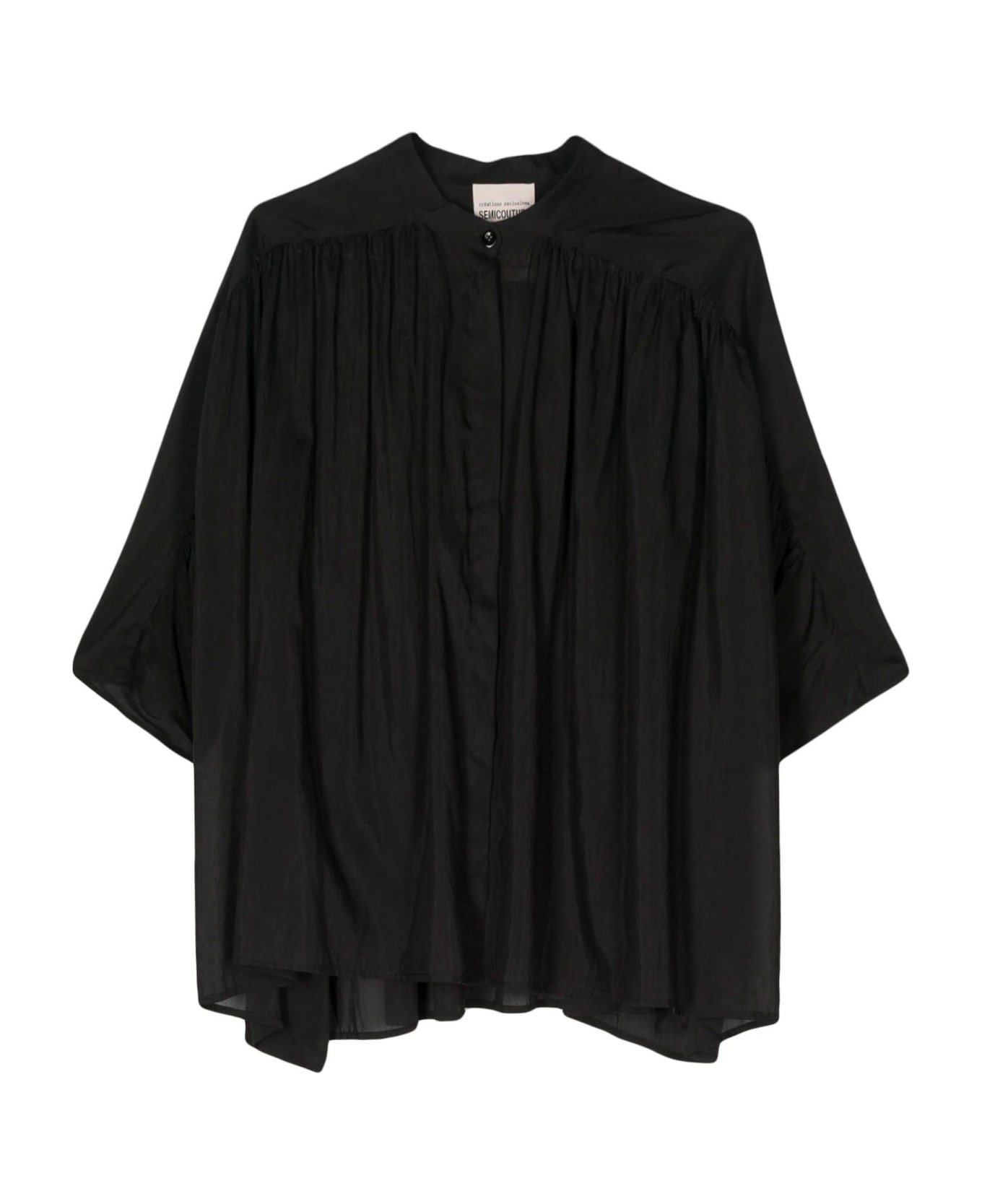 SEMICOUTURE Black Cotton-silk Blend Shirt - Black ブラウス