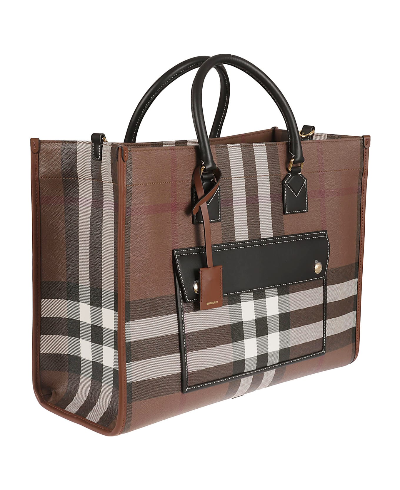 Burberry Mini Check and Leather Freya Tote Bag Dark Birch Brown in  Cotton/Polyurethane with Gold-tone - US