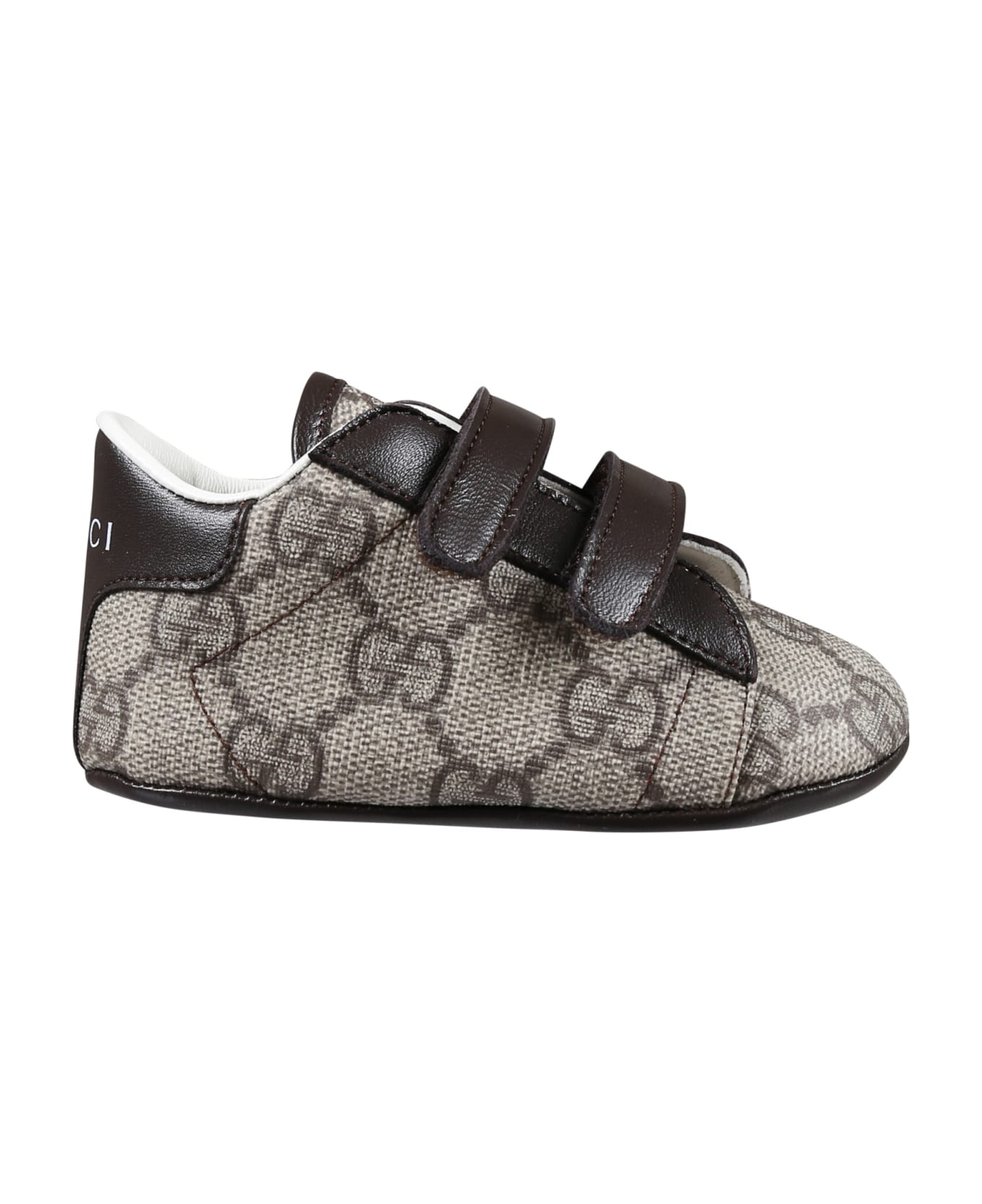 Gucci Brown Sneakers For Baby Boy With All-over Gg Logo - Brown