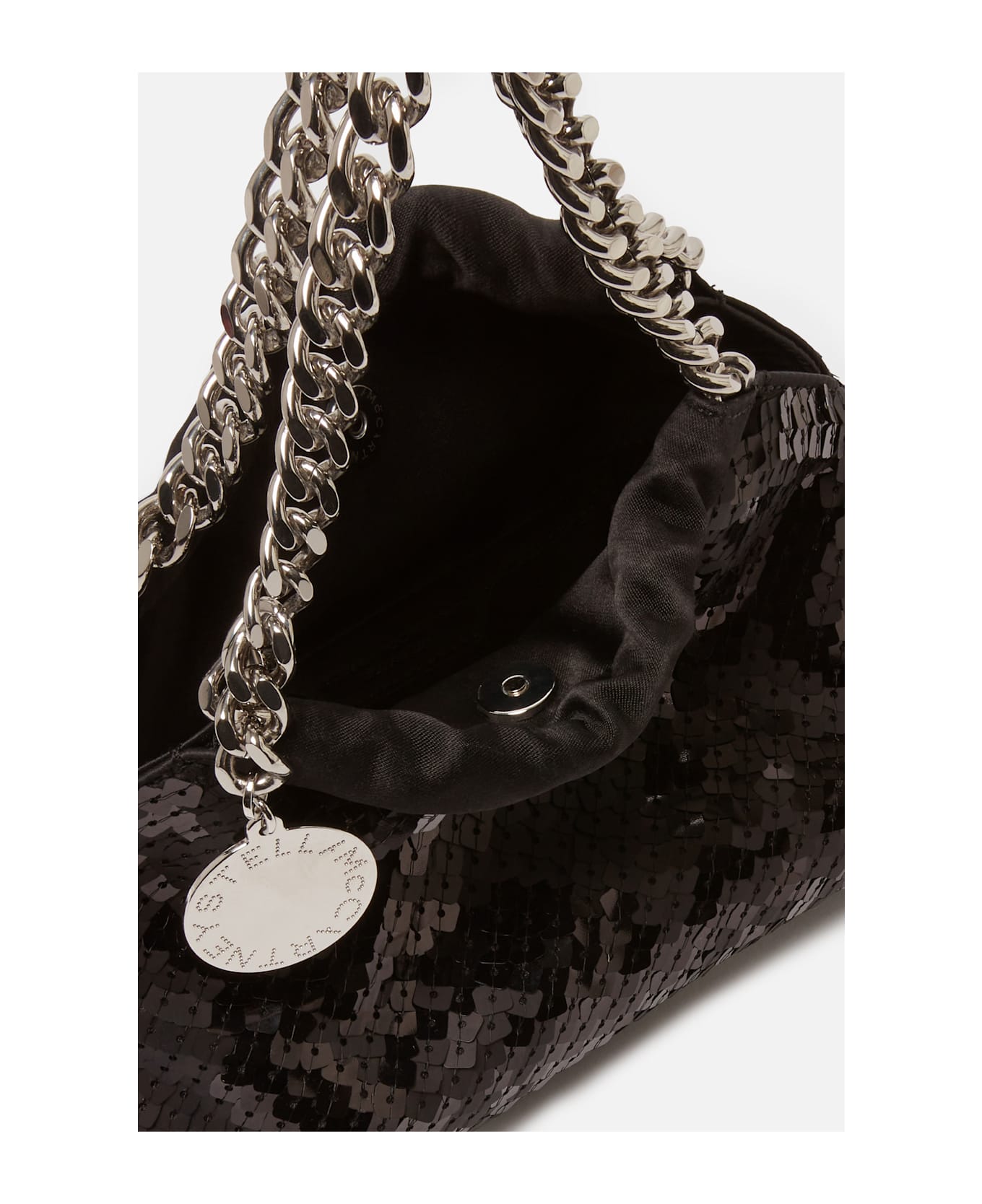 Stella McCartney Falabella Mini Drawstring Bag Pixel Snake Sequins Embroidery - Black