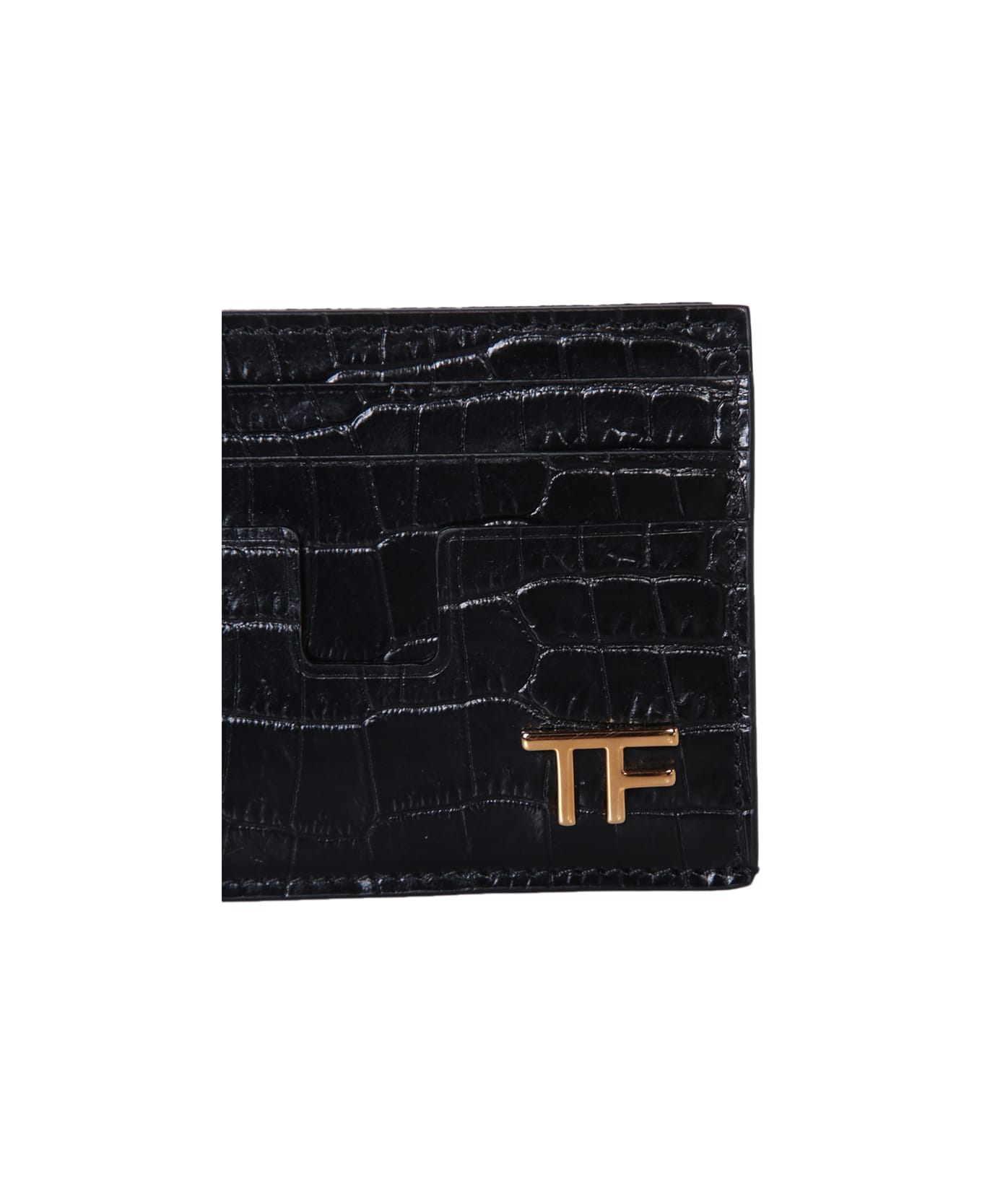 Tom Ford 6 Slots Crocodile Black Wallet - Black 財布