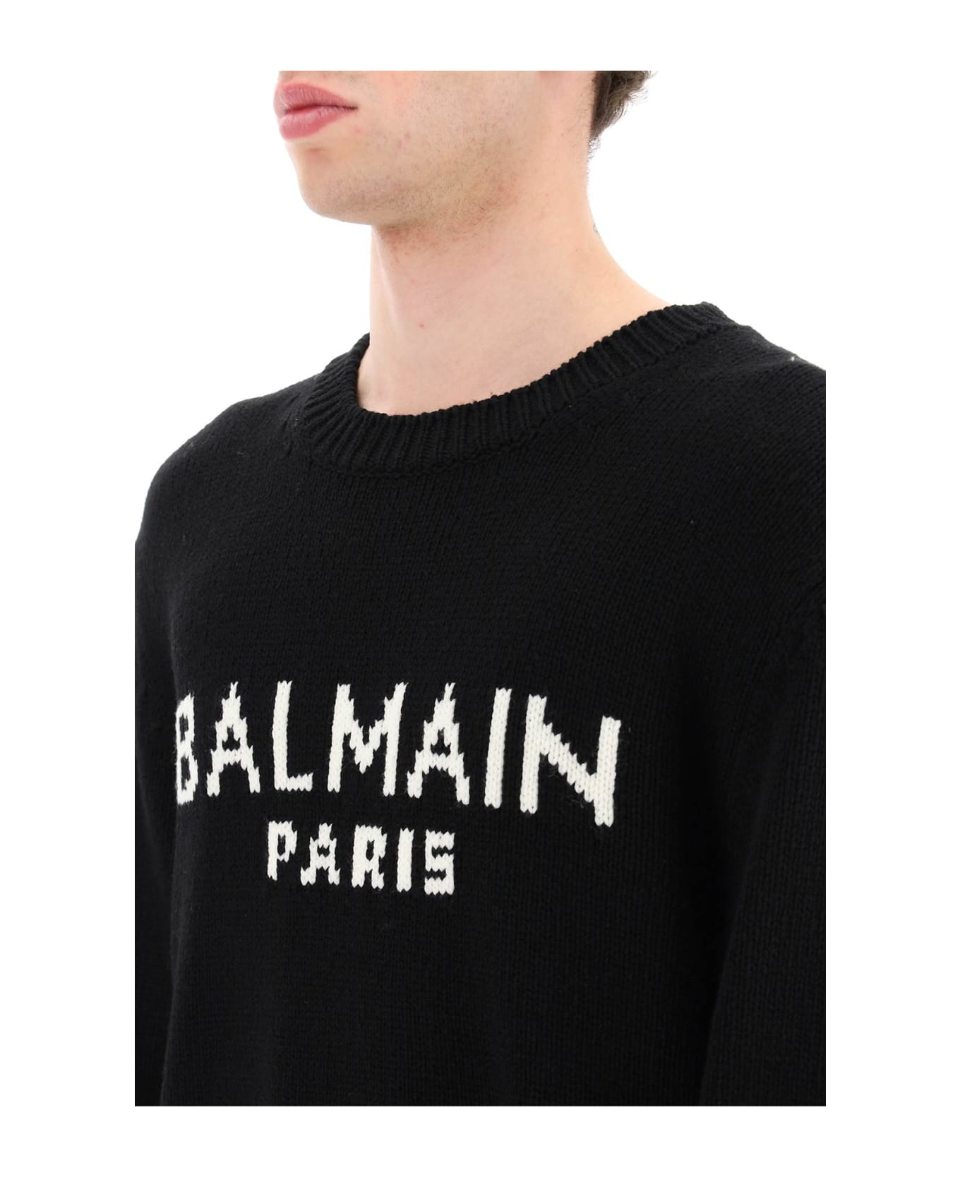 Balmain Black Pullover With Inlaid Logo - Nero