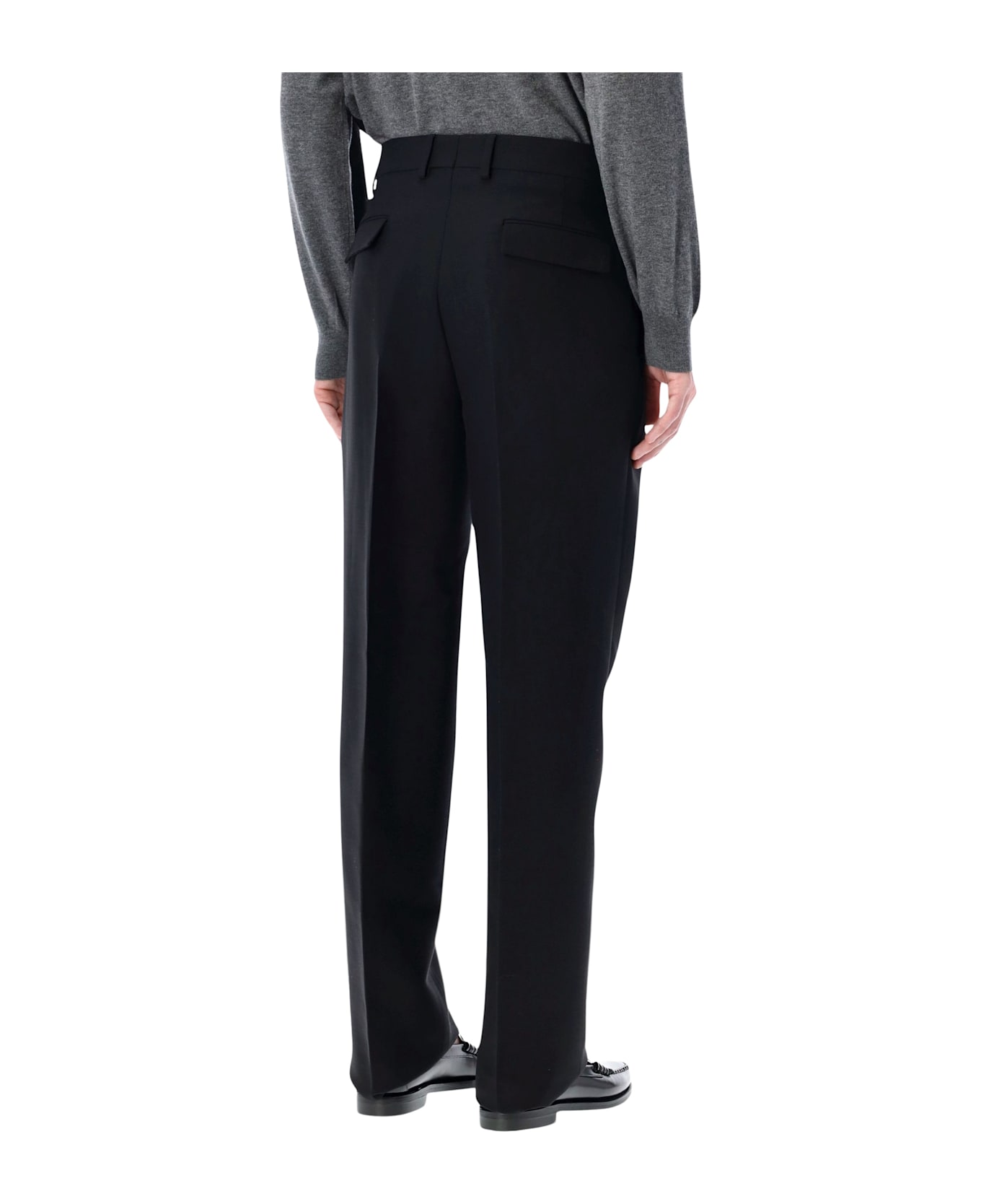 Ferragamo Black Tailored Wool Trousers With Pleats - NERO