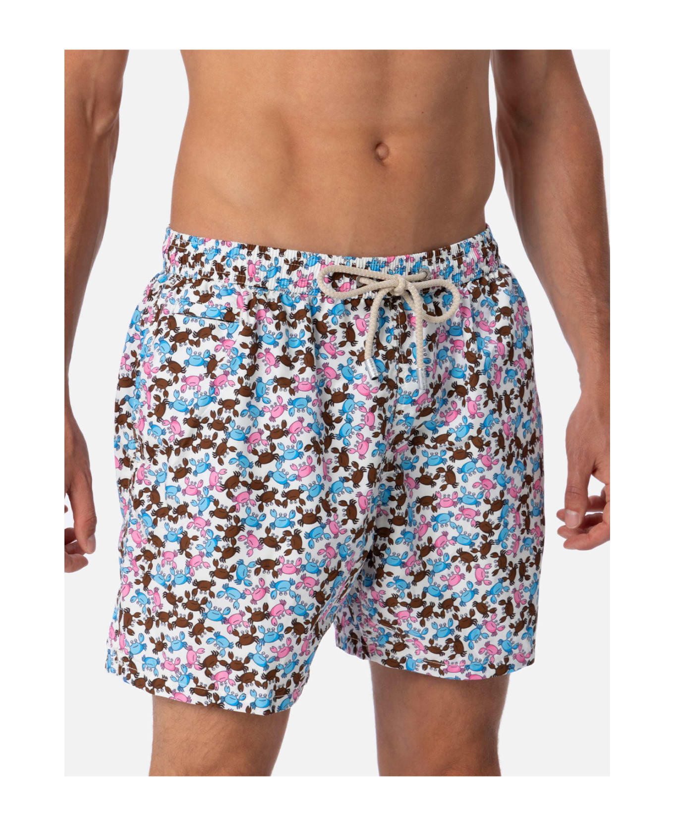 MC2 Saint Barth Man Lightweight Fabric Swim-shorts Lighting Micro Fantasy With Crabs Print - WHITE