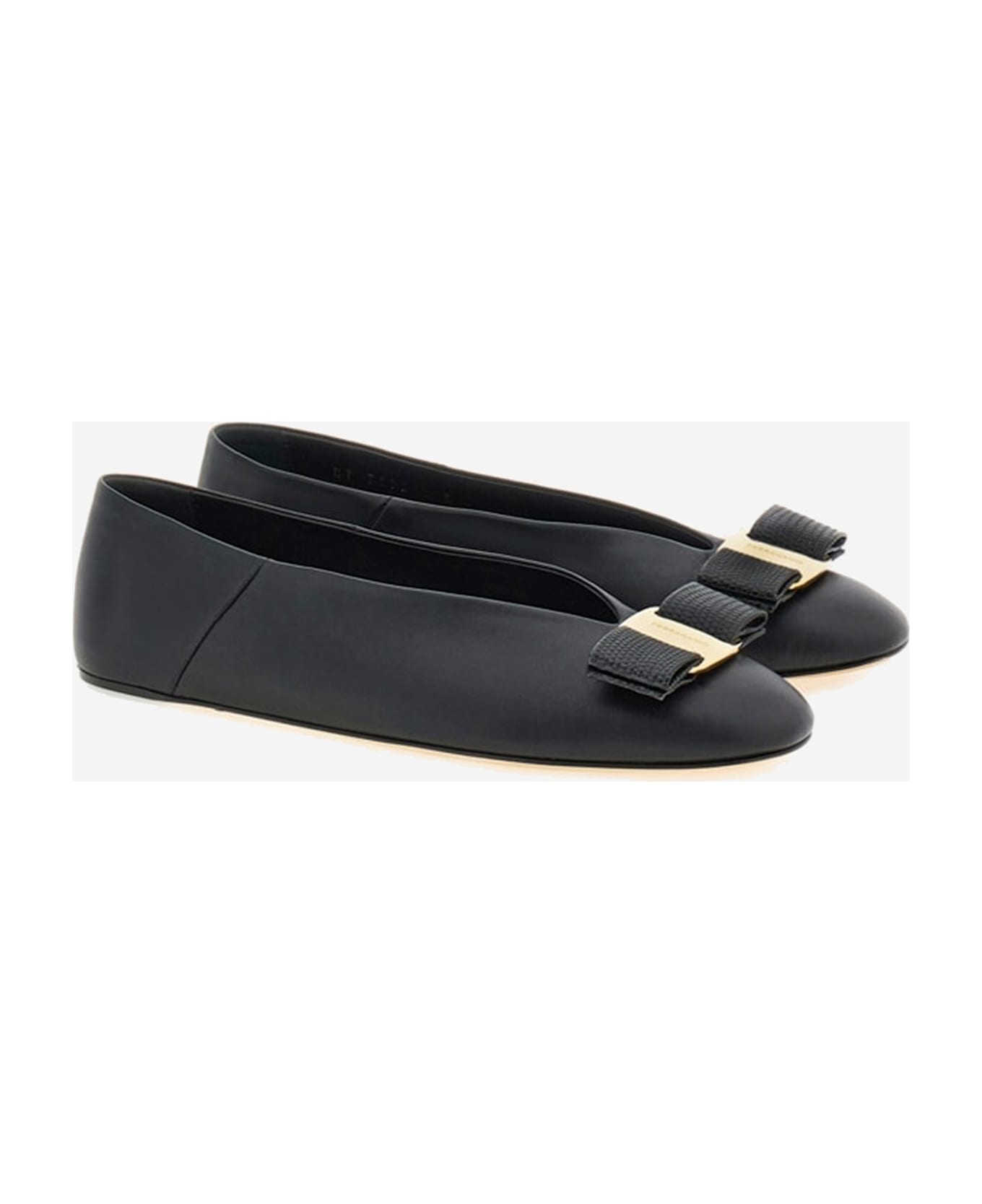 Ferragamo Vanna Leather Ballerina Flats - Black