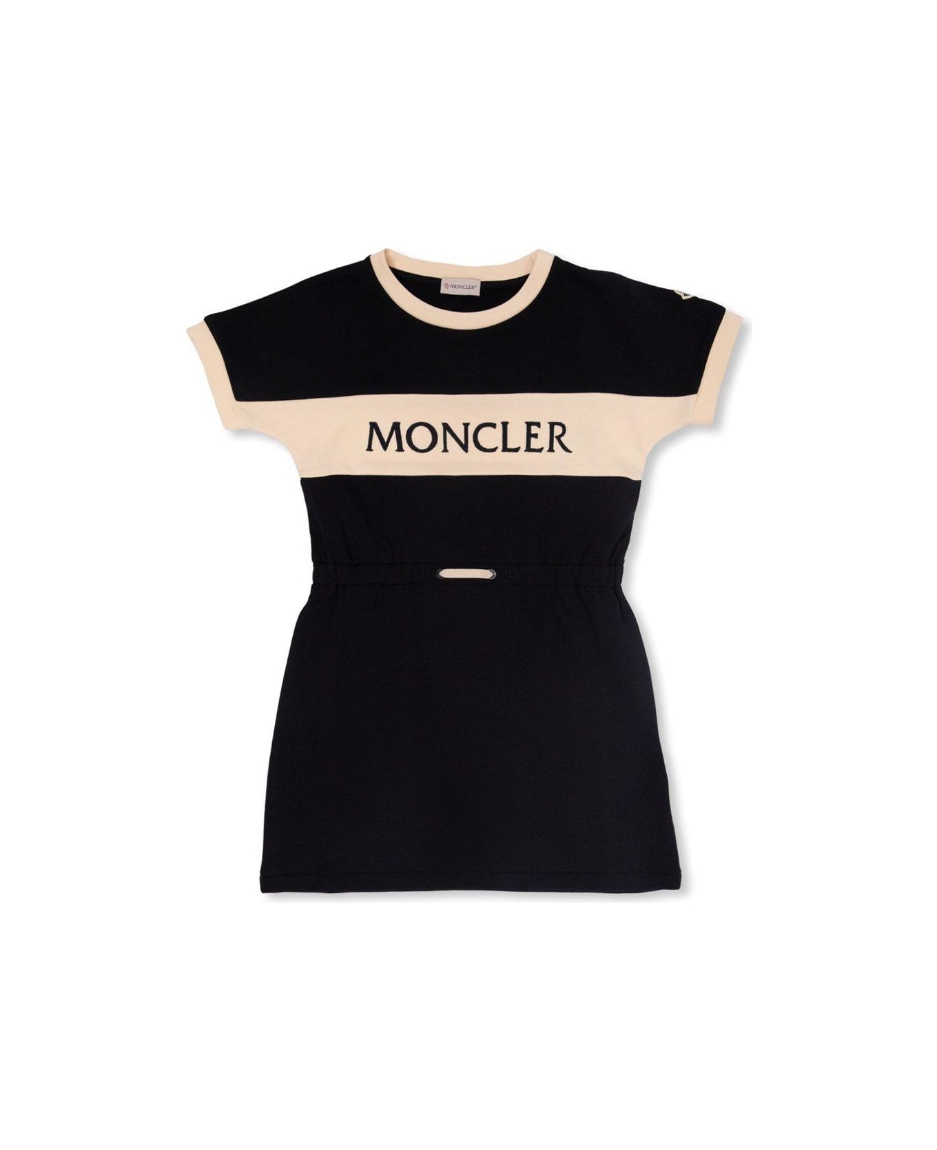Moncler Logo Embroidered Panelled T-shirt Dress - Blue