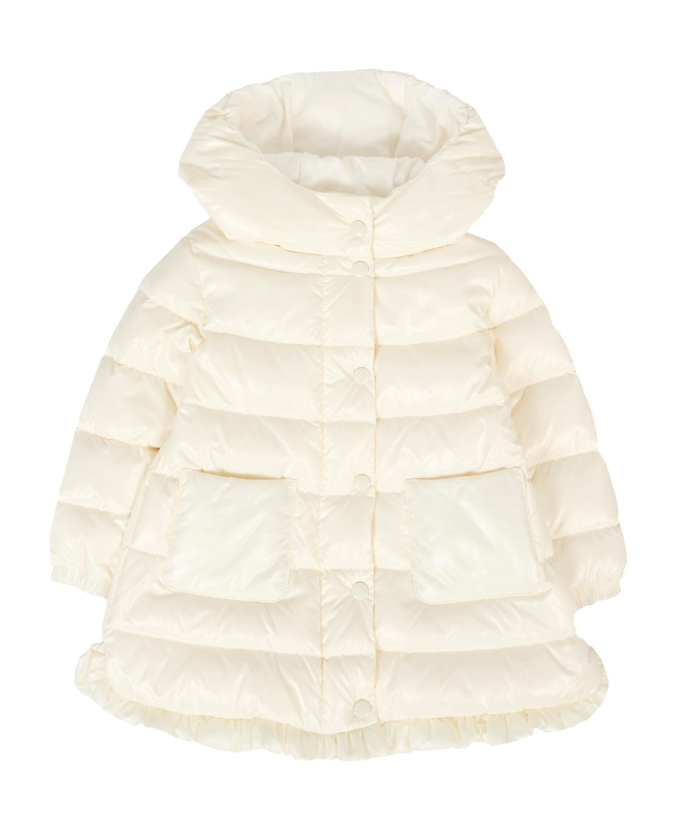 Moncler Ivory Dufar Down Jacket For Baby Girl With Logo - Ivory