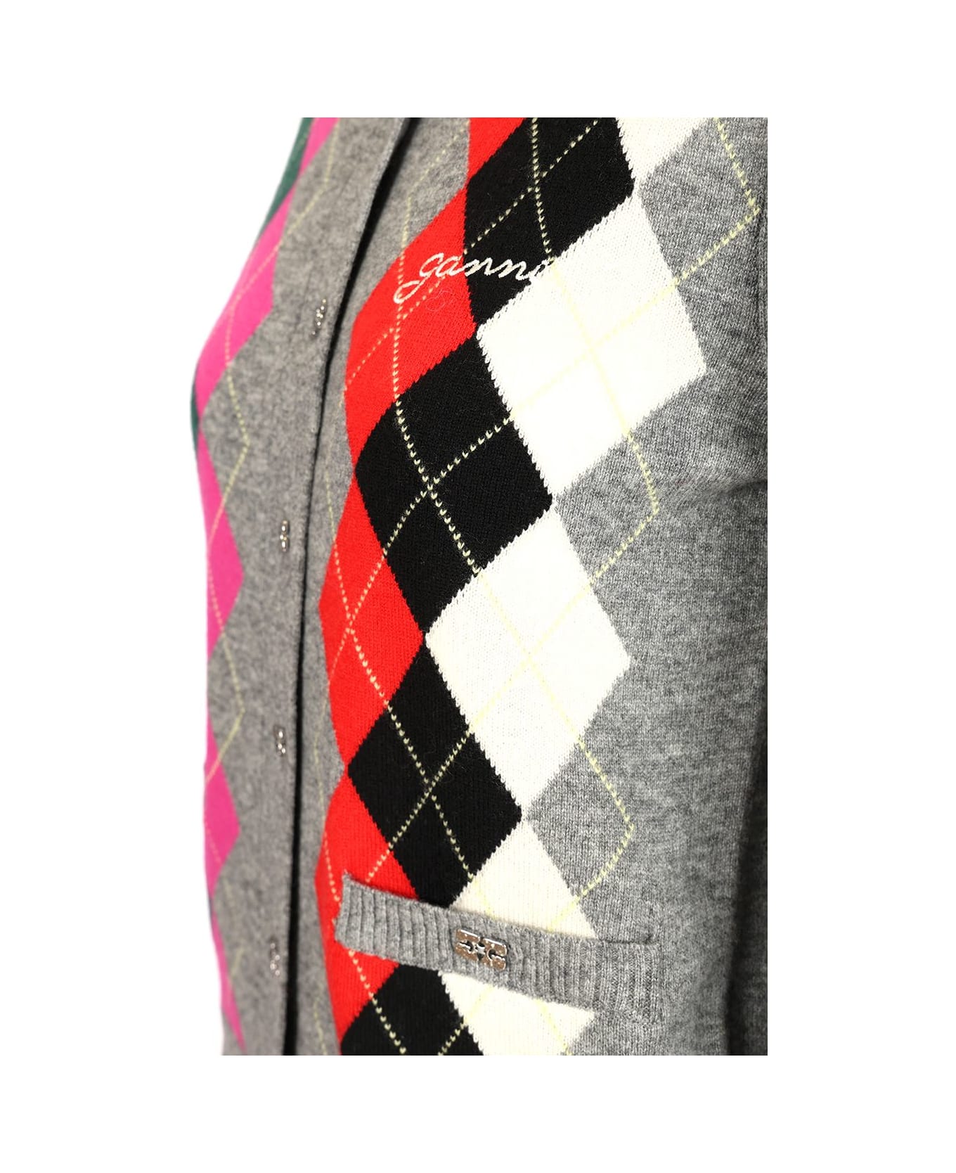 Ganni Checked Cardigan - Grey