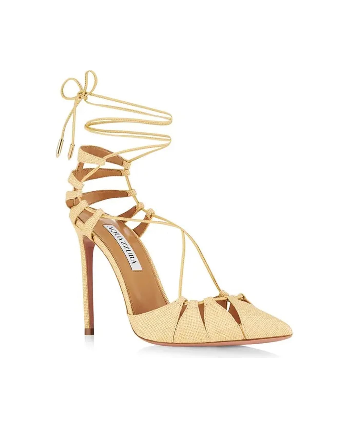 Aquazzura Aquazzurra Bellissima Woven Raffia Stiletto Sandals - Yellow