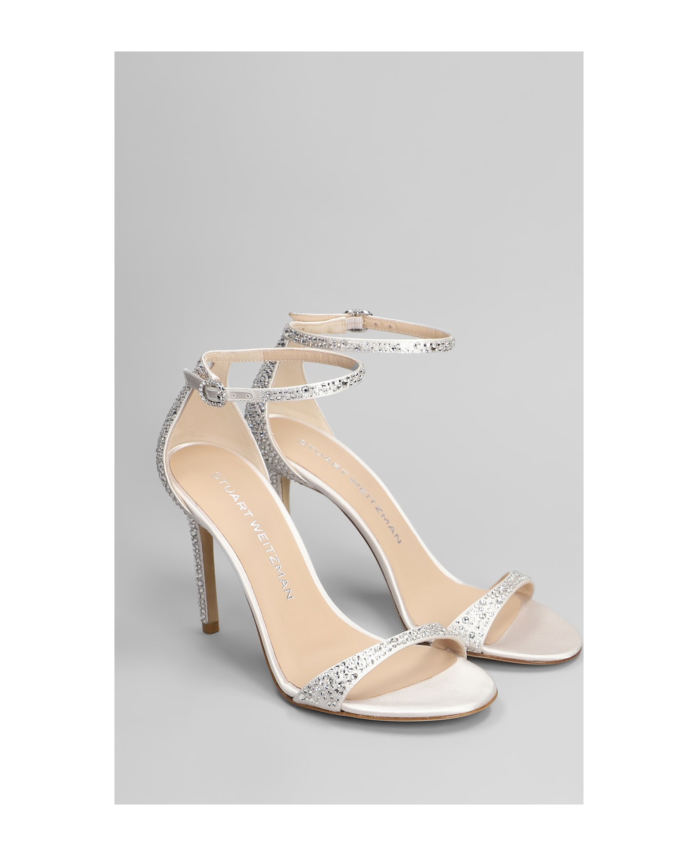 Stuart Weitzman Nudist Shine Sandals In Silver Satin - silver