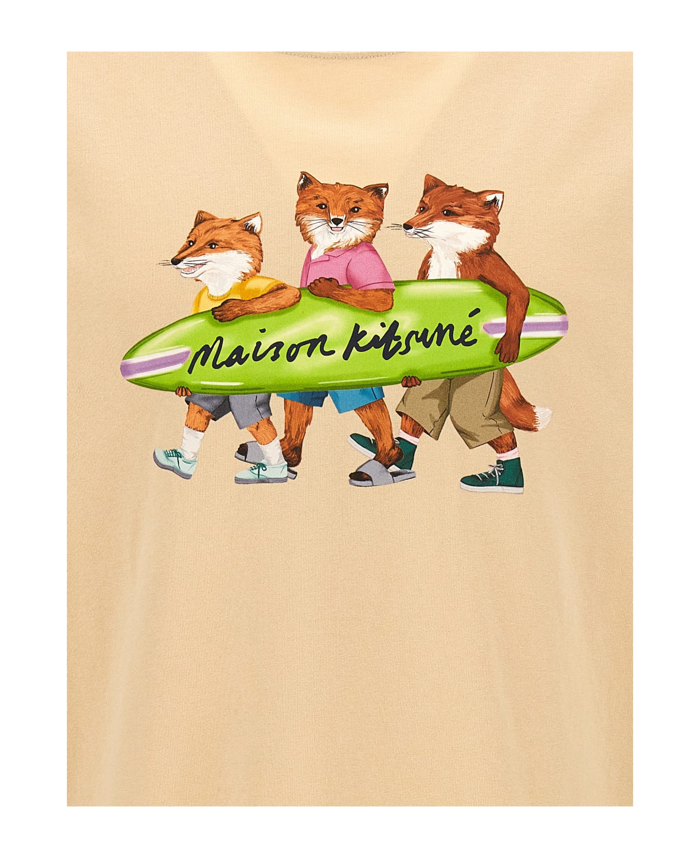 Maison Kitsuné 'surfing Foxes' T-shirt - Beige