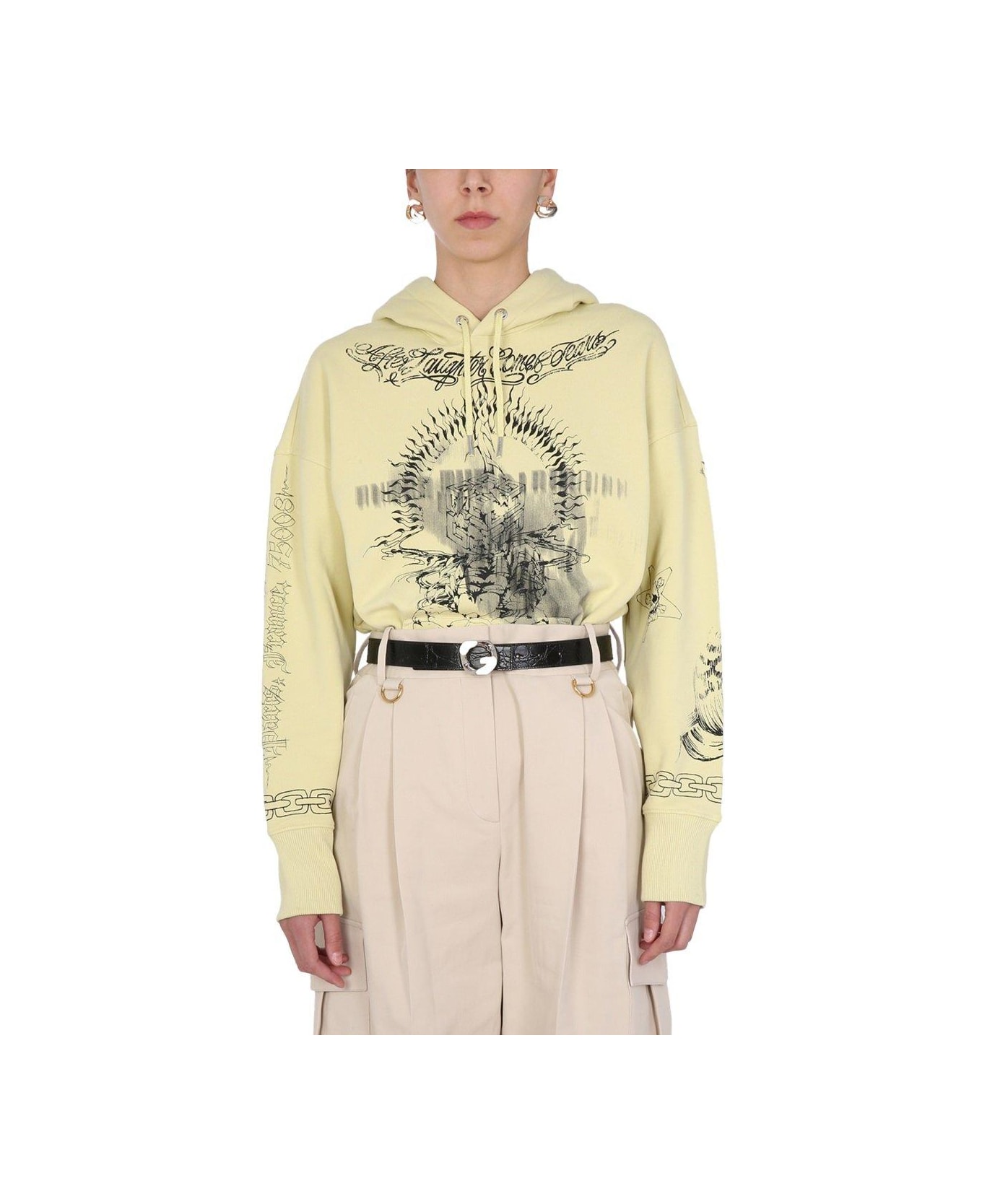 Givenchy Graphic Printed Cropped Hoodie - YELLOW