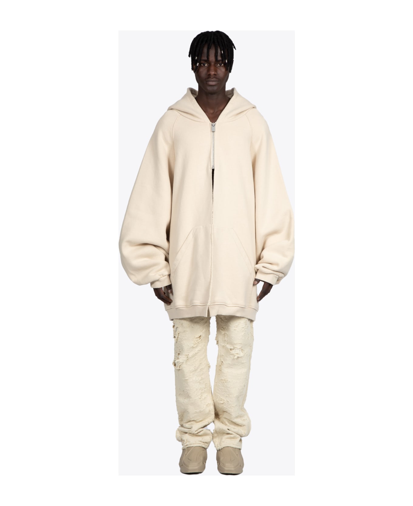 1017 ALYX 9SM Raw Cut Hoodie Beige cotton oversized hoodie with