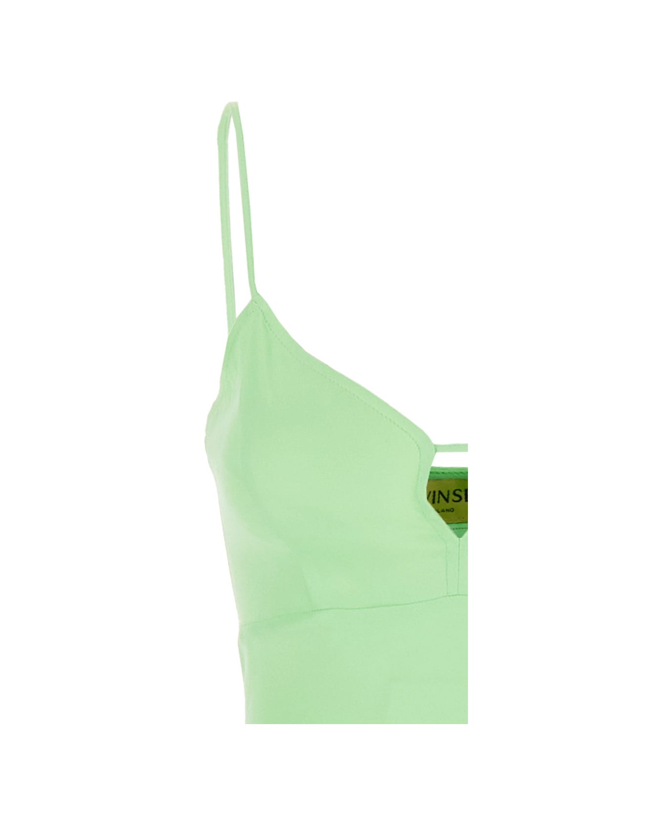 TwinSet Green Long Dress With Thin Shoulder Straps And Metallic Logo Plaque On The Back In Tech Fabric Woman - Green