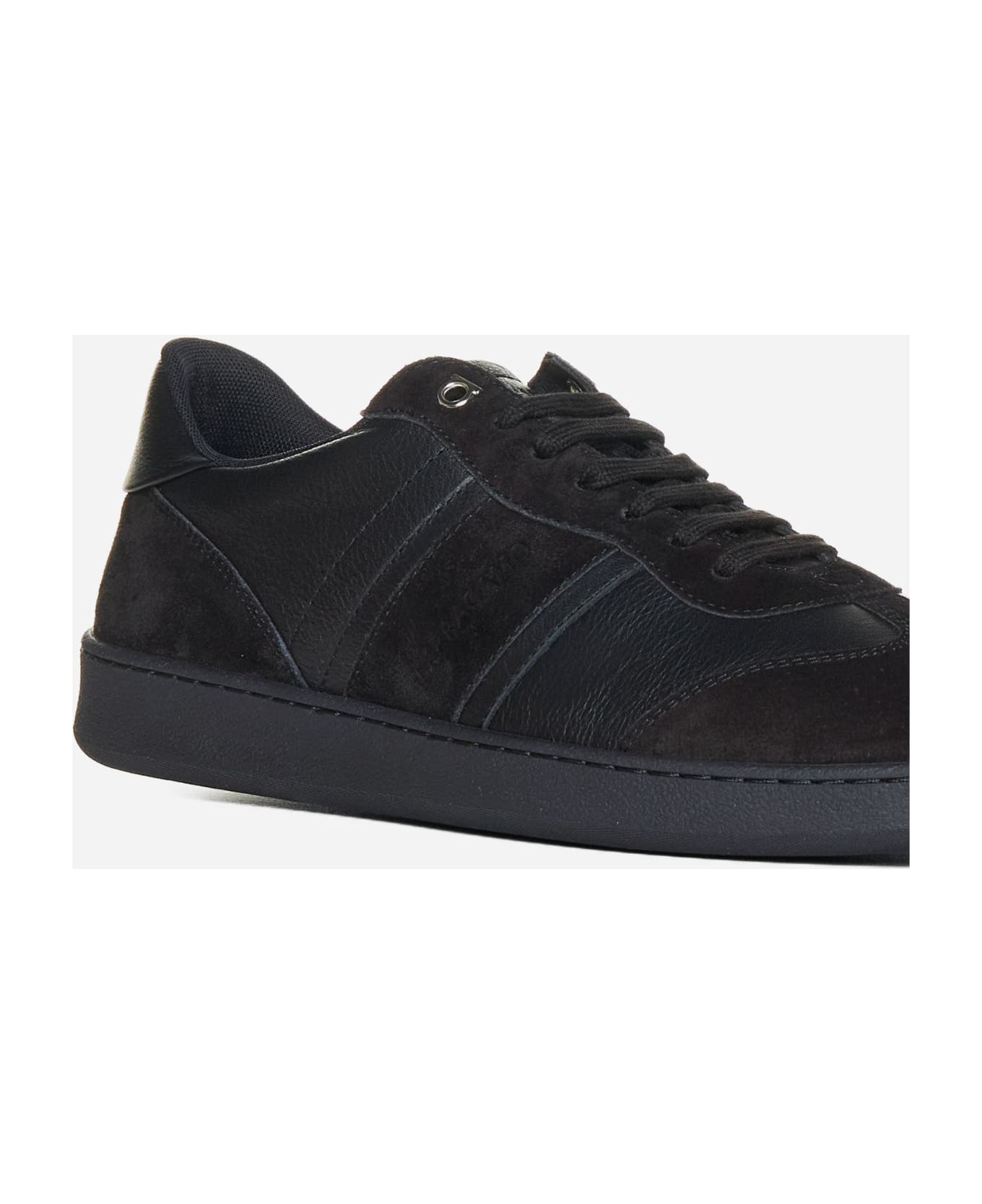 Ferragamo Achille Leather And Suede Sneakers - Black