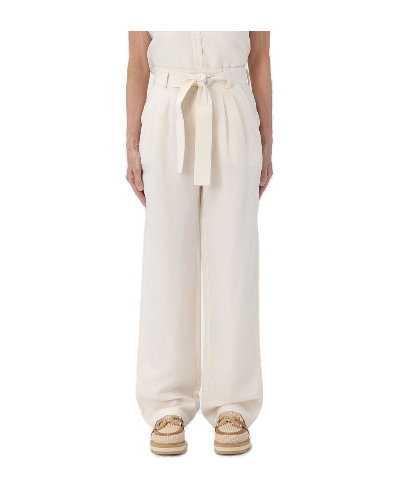 Woolrich Belted Straight Leg Pleated Trousers Woolrich - WHITE