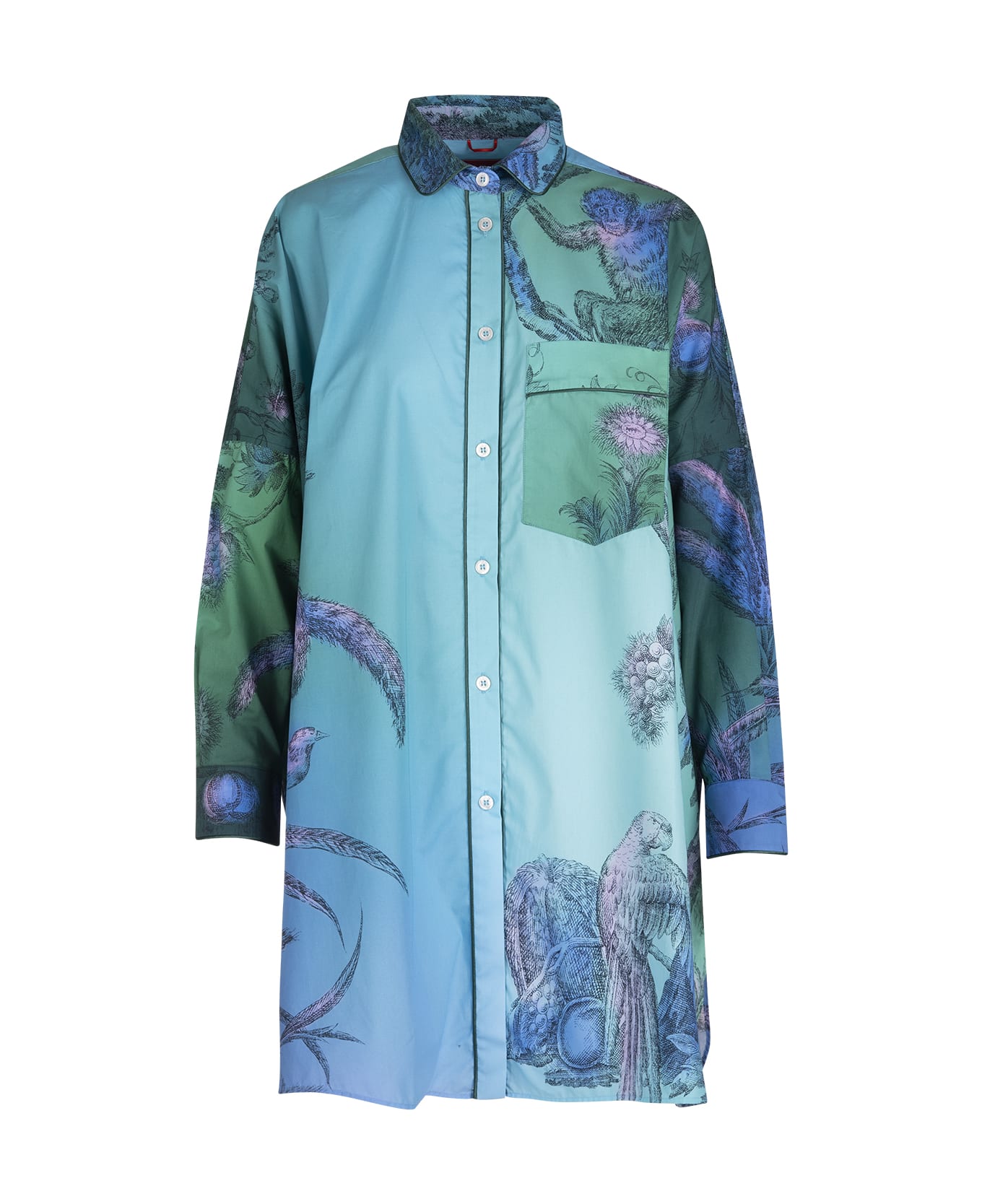 For Restless Sleepers Woman Printed Blue Short Shirt Dress - Acqua