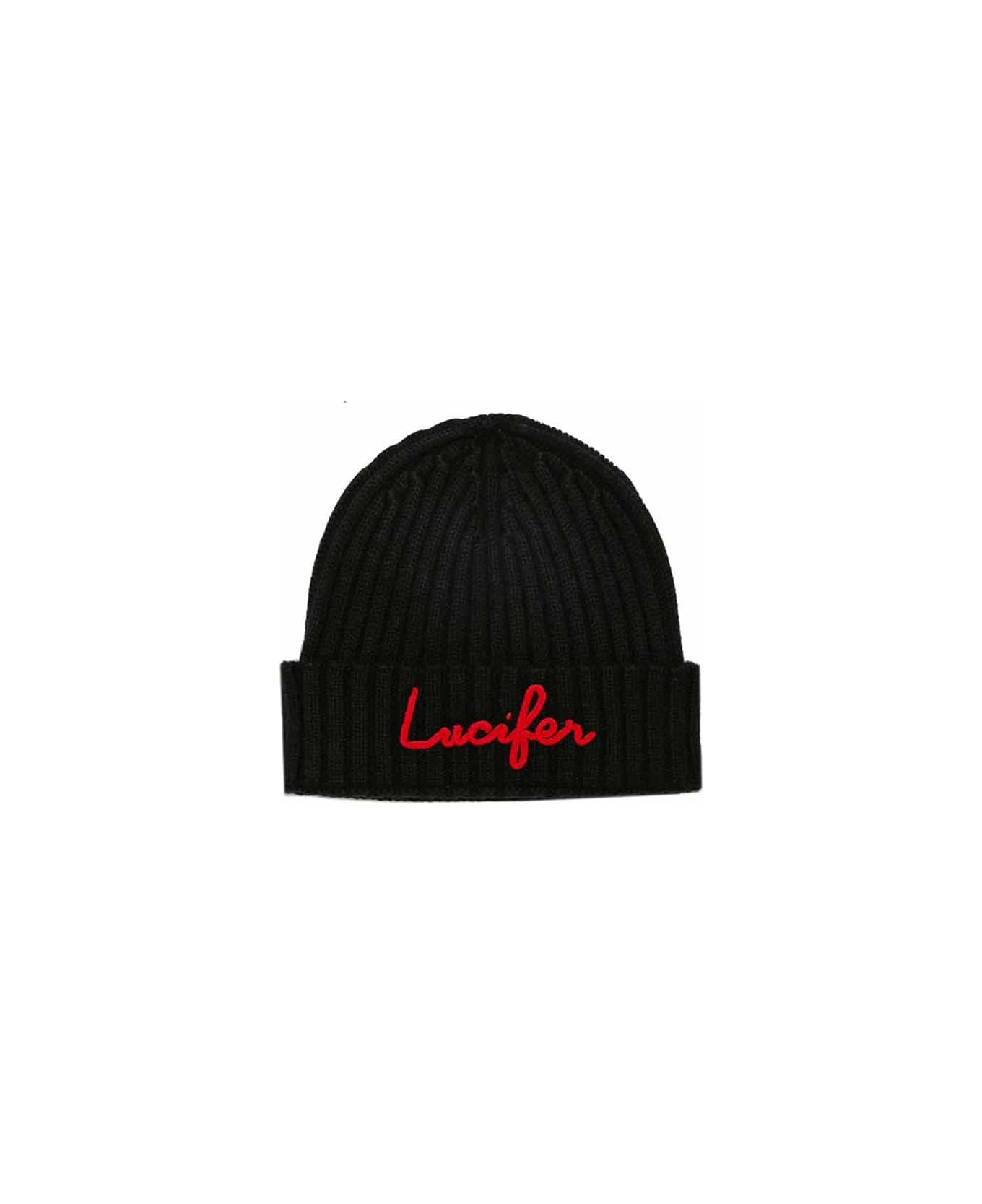 MC2 Saint Barth Blended Cashmere Hat With Lucifer Embroidery - BLACK