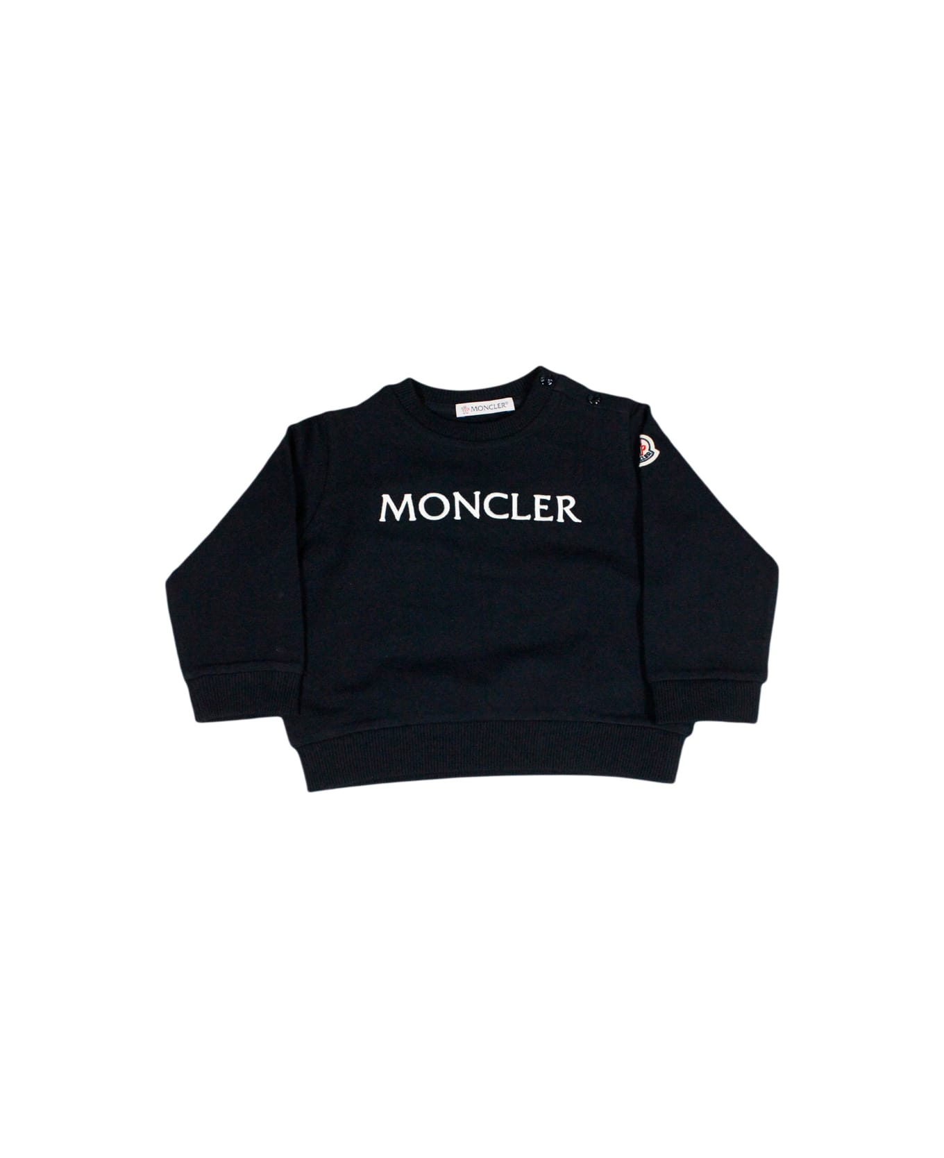 Moncler Long-sleeved Crew-neck Sweatshirt In Fine Cotton With Writing On The Chest - Blu ニットウェア＆スウェットシャツ