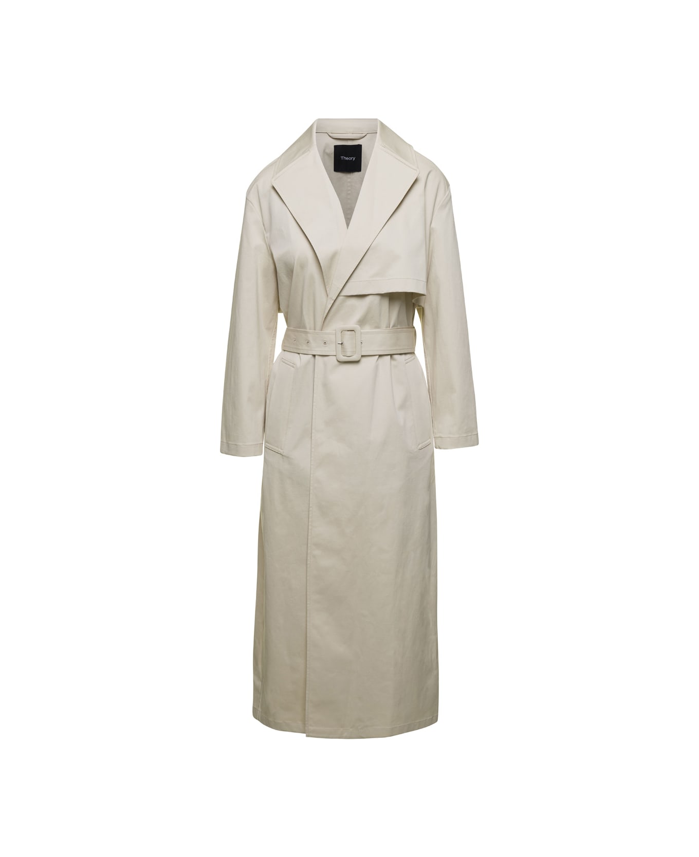 Theory Beige Double- Breasted Trench Coat In Cotton Stretch Woman - Beige