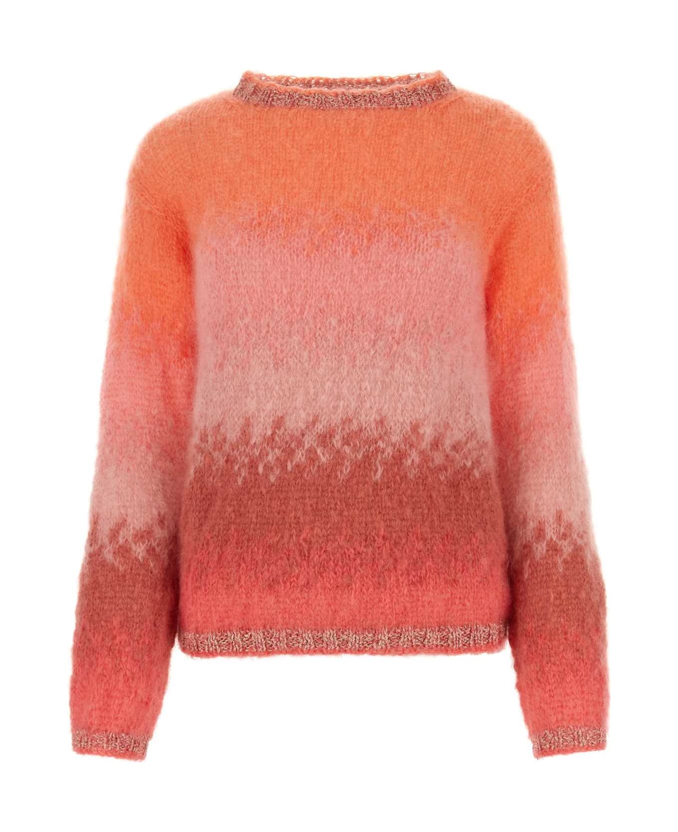 Rose Carmine Embroidered Stretch Mohair Blend Sweater - BLUSH