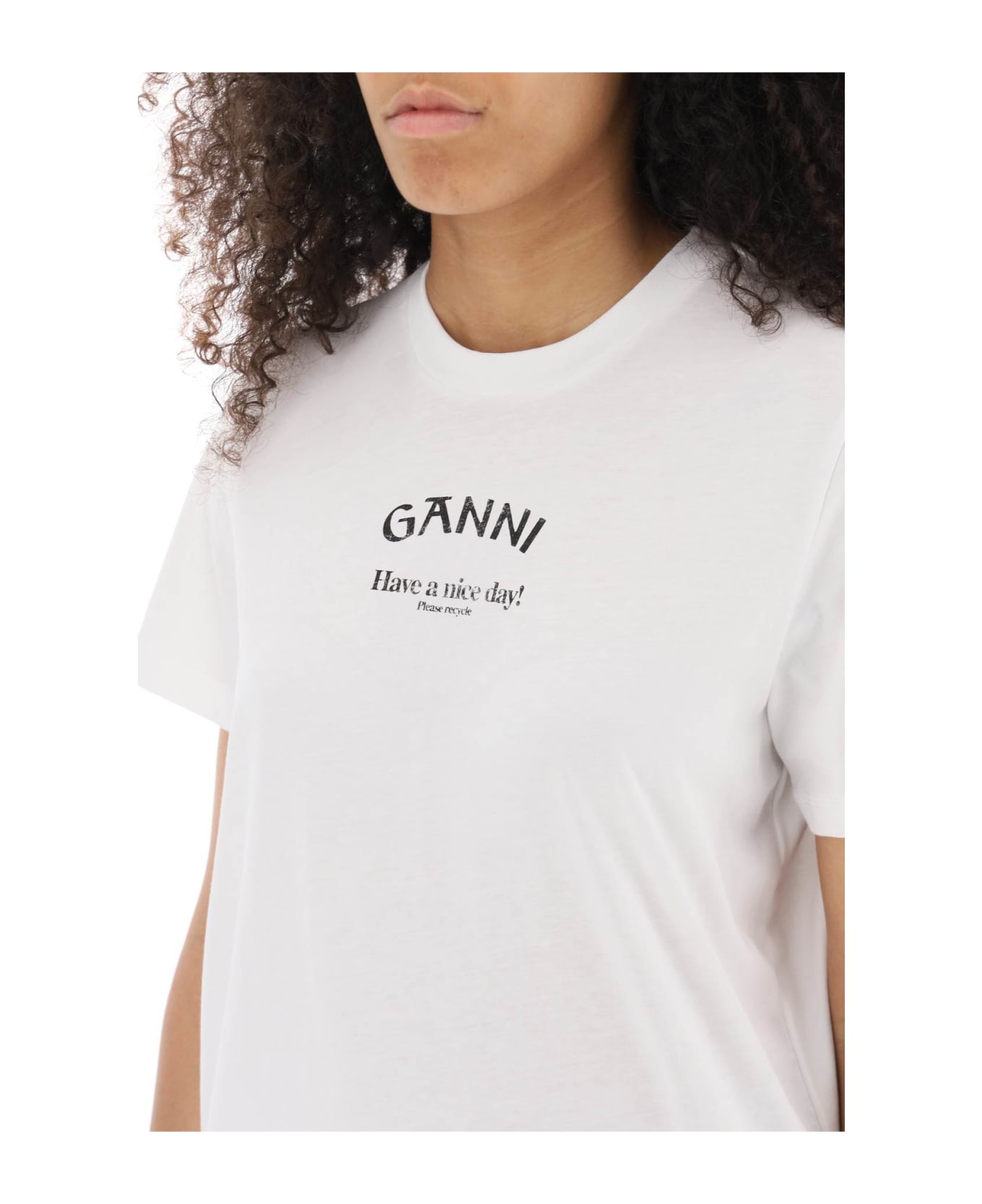 Ganni Lettering Print T-shirt - WHITE/BLACK