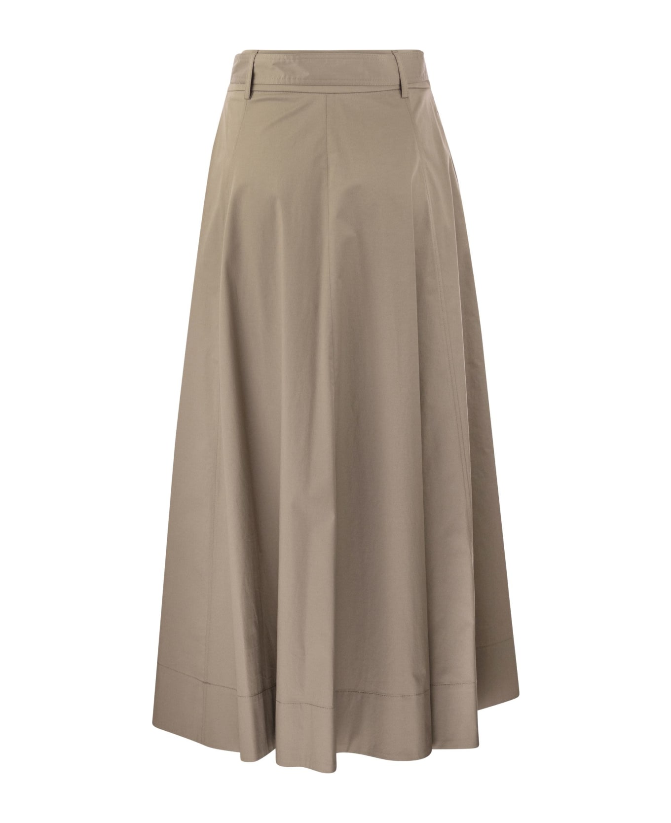 Peserico Long Skirt In Lightweight Stretch Cotton Satin - Beige