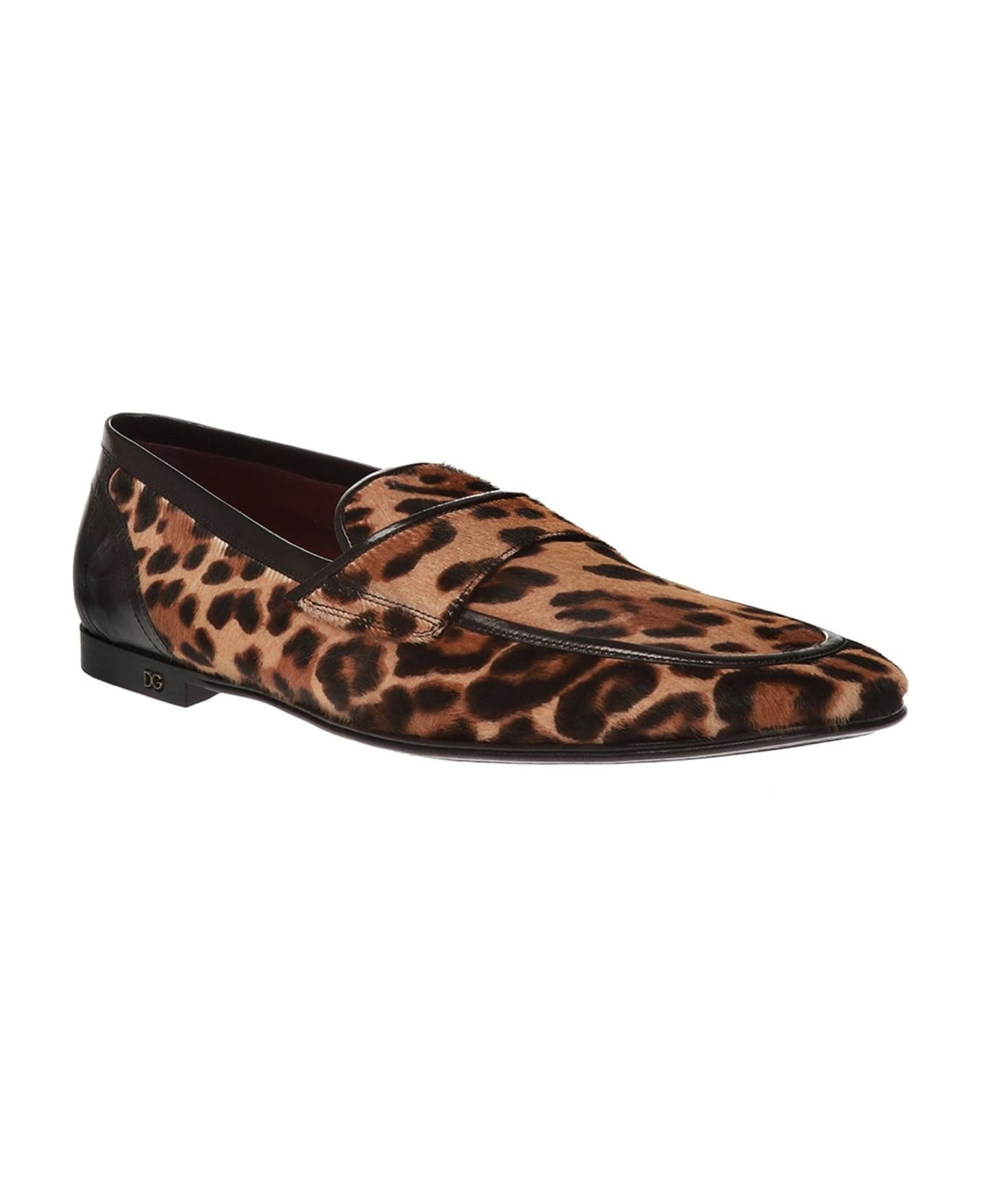 Dolce & Gabbana Leopard Print Pony Hair Loafers - Brown