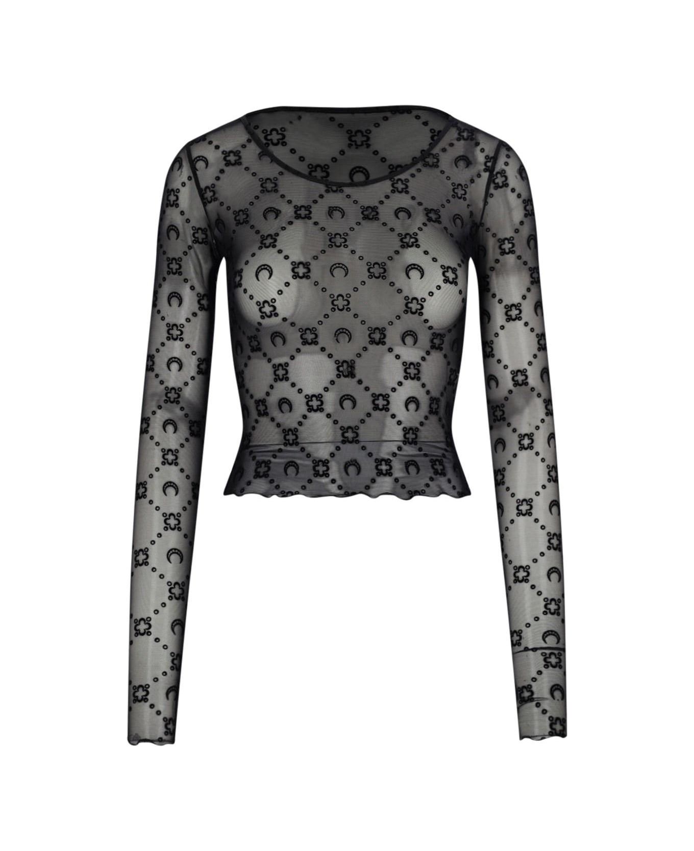 Marine Serre 
moonogoram
 Logo Crop Top - BLACK
