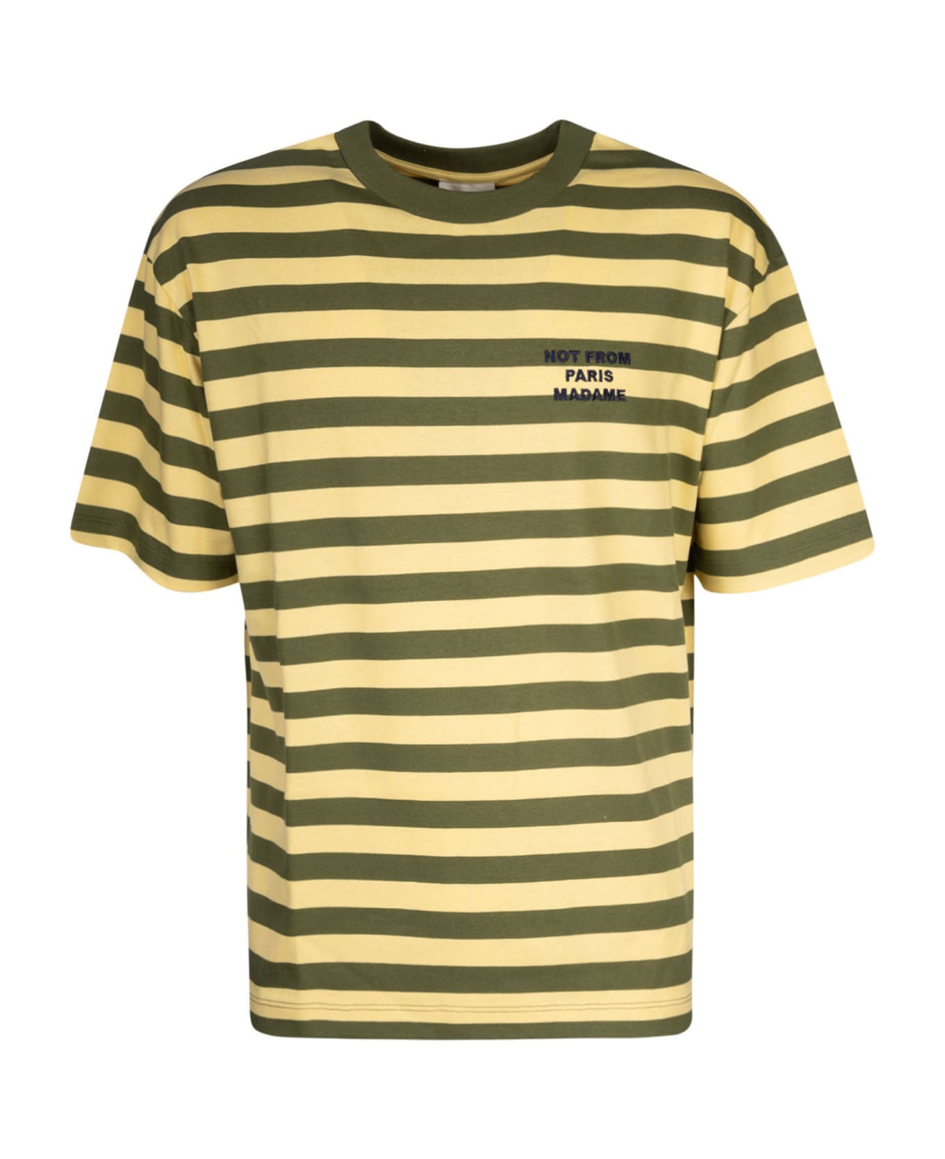 Drôle de Monsieur Stripe Slogan T-shirt - Light Yellow