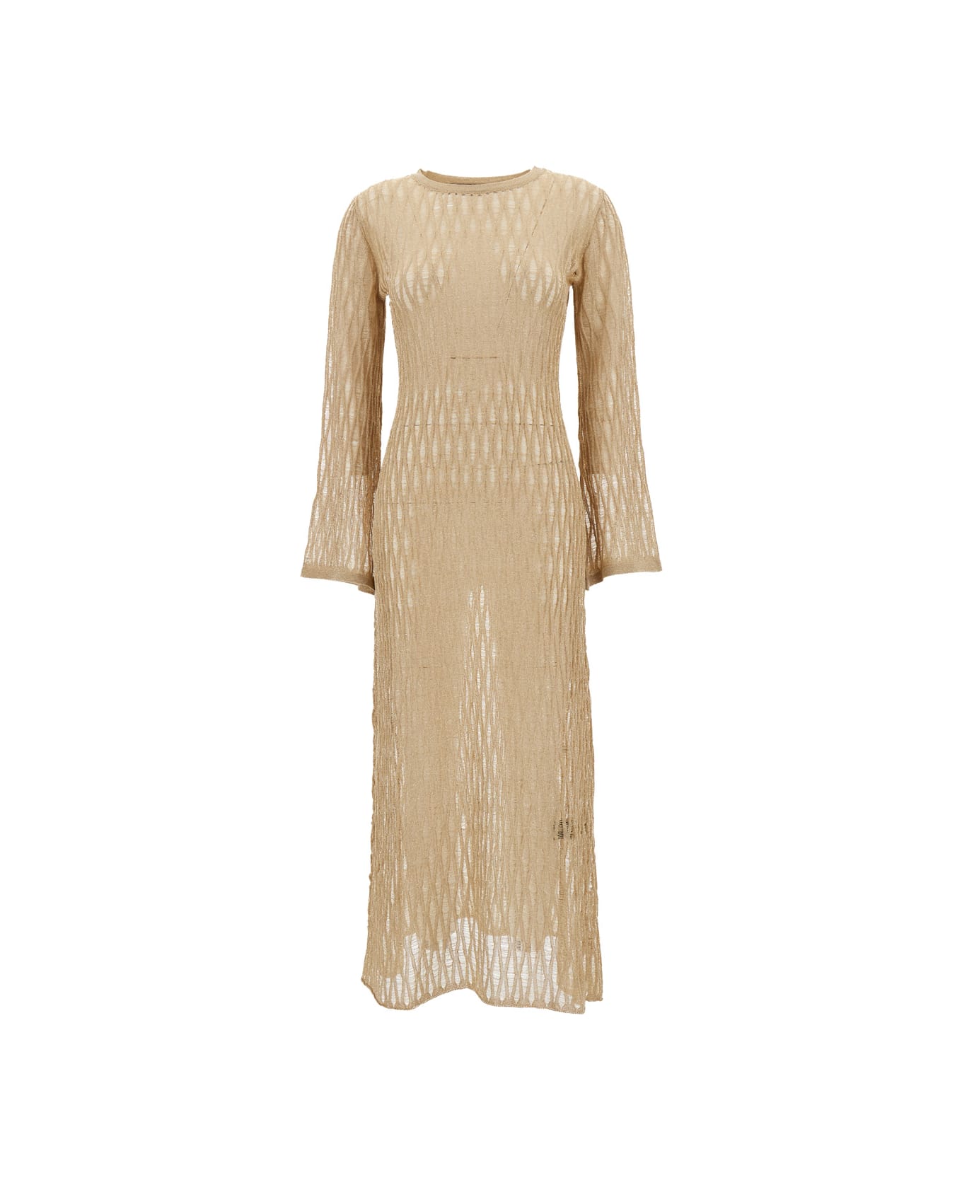 Federica Tosi Long Beige Dress With U Neckline In Knit Woman - Beige