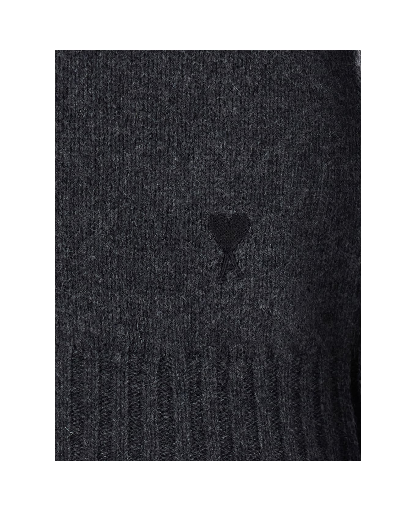 Ami Alexandre Mattiussi Grey Turtleneck Sweater With Ribbed Trims In Cashmere Woman - Grey