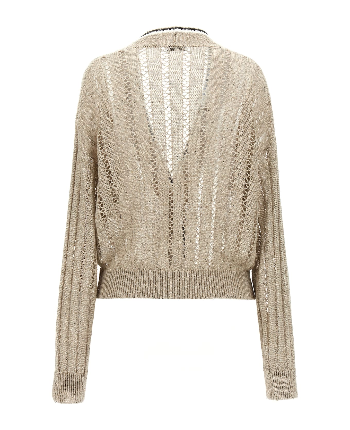 Brunello Cucinelli 'rustic Dazzling Net' Cardigan - Beige