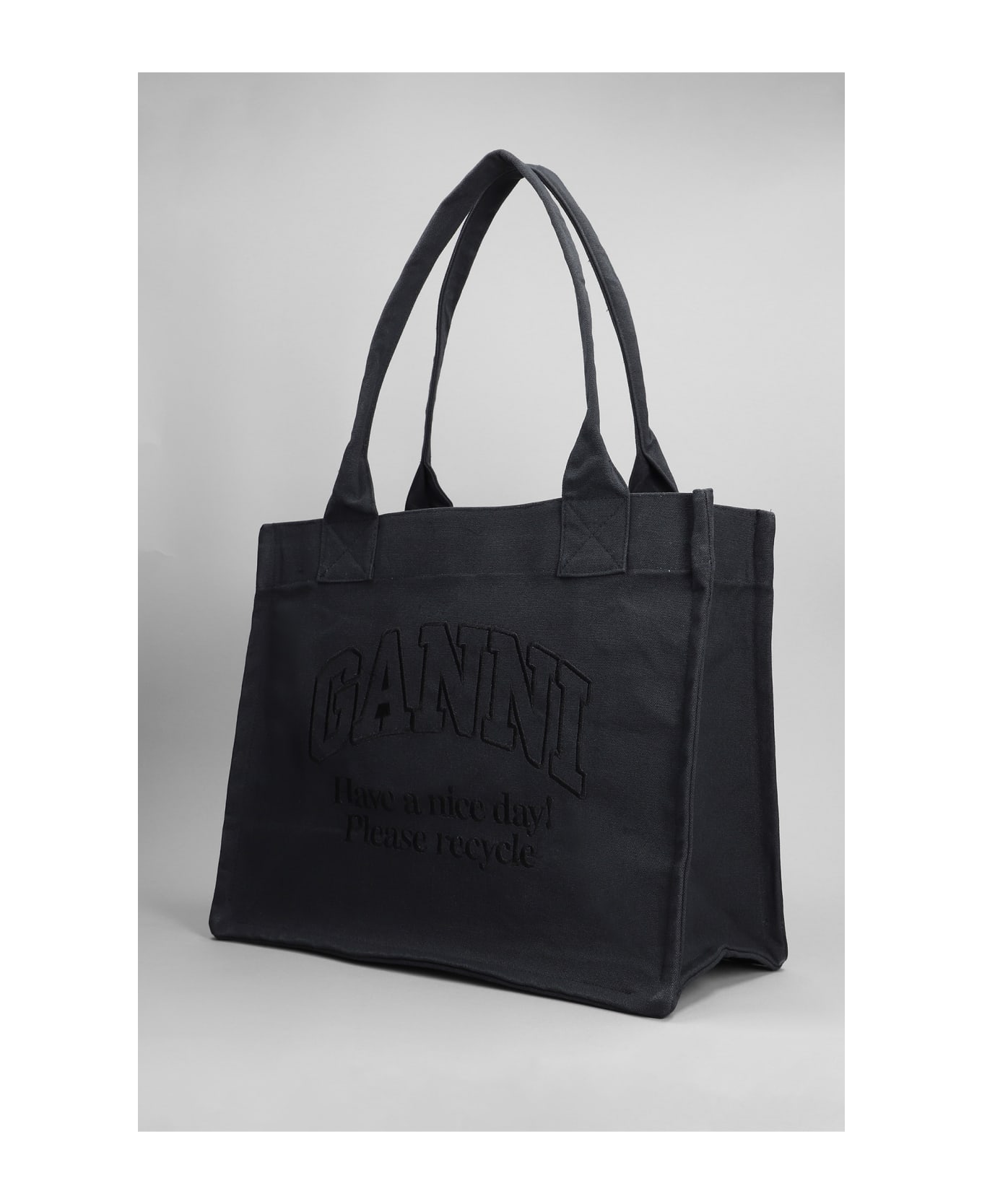 Ganni Large Tote Bag With Logo - PHANTOM トートバッグ