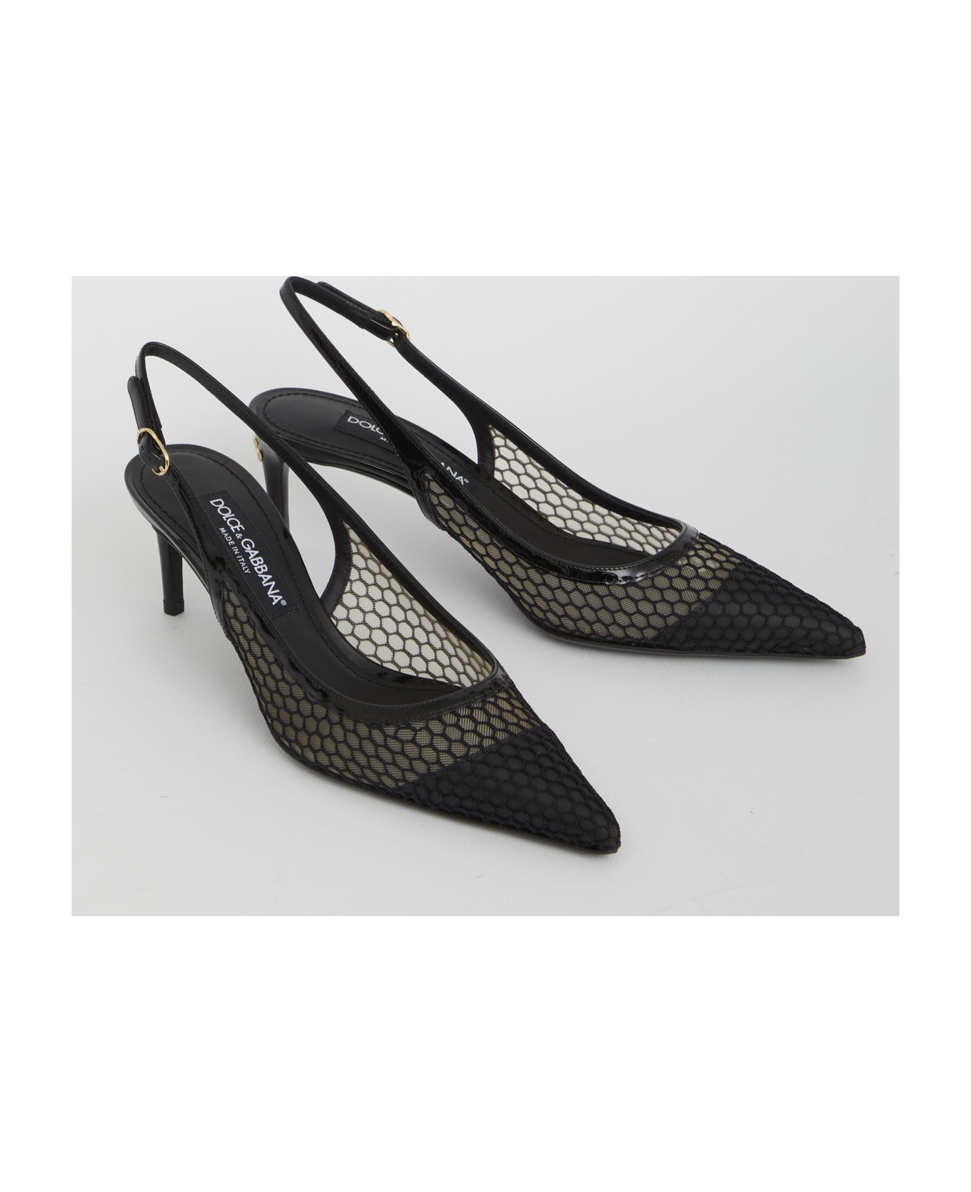 Dolce & Gabbana Mesh And Patent Leather Slingback - Black