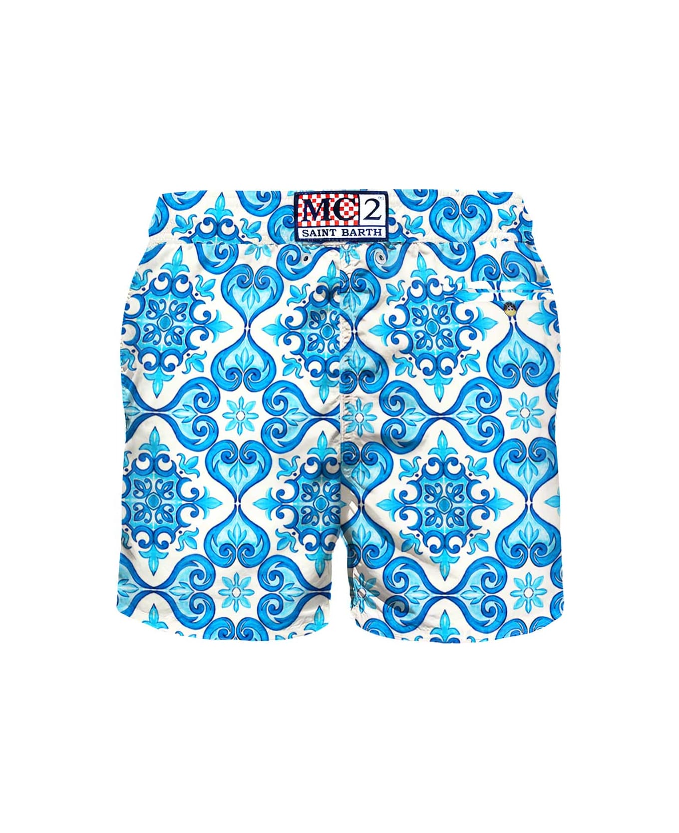 MC2 Saint Barth Light Fabric Man Swim Shorts Maiolica Print - BLUE