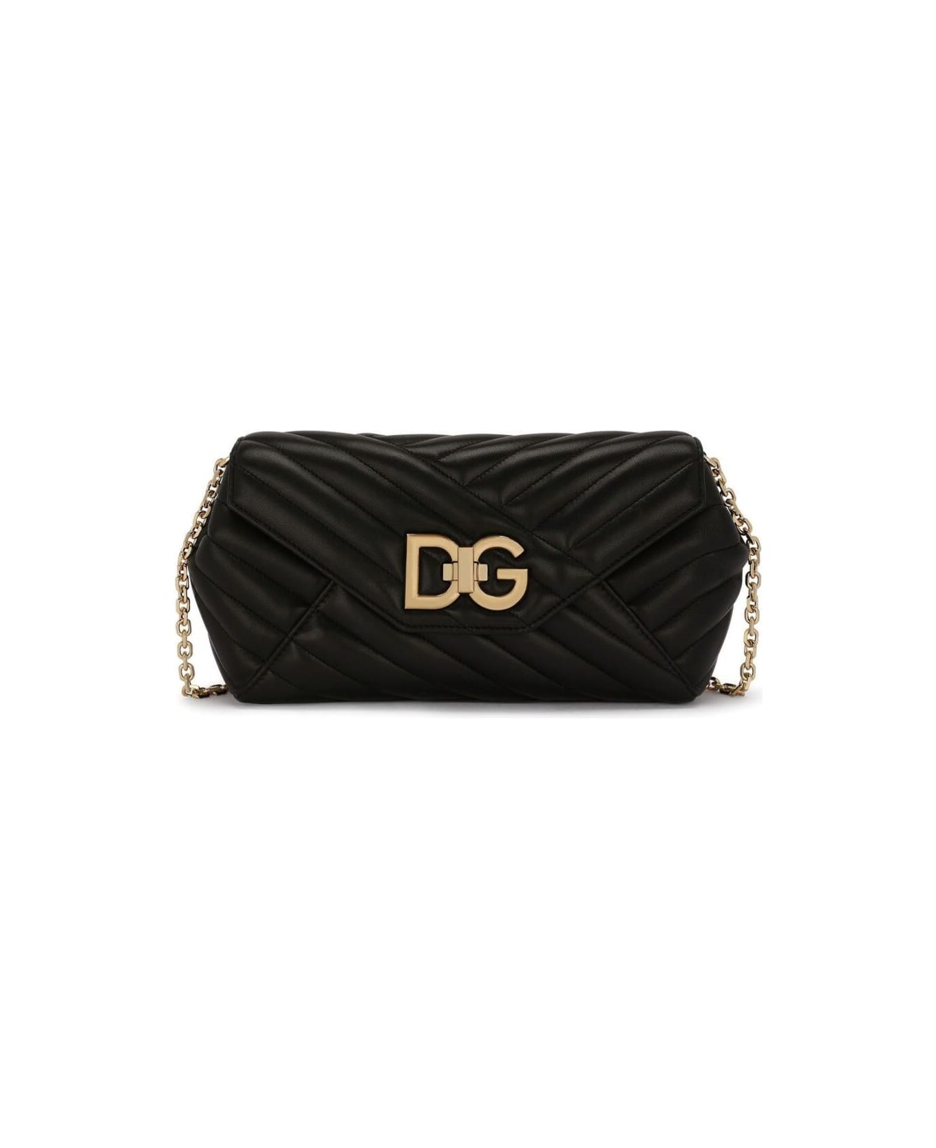 Dolce & Gabbana 'lop' Medium Black Bag With Dg Logo Fastening In Quilted Nappa Leather Woman Dolce & Gabbana - Black