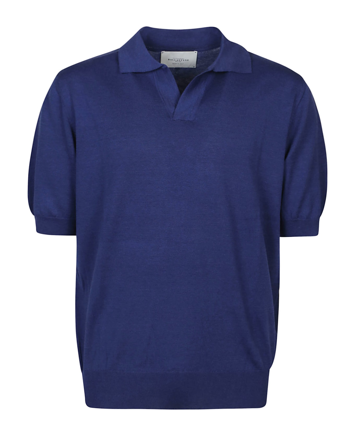 Ballantyne Polo Neck Short Sleeve Sweater - Deep Blue