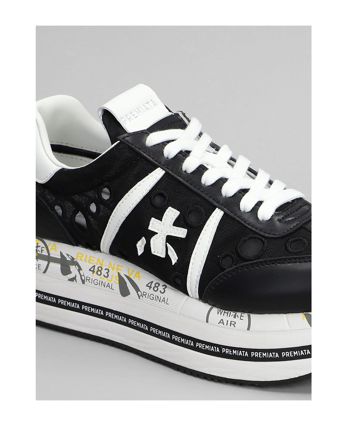 Premiata Beth Sneakers In Black Leather And Fabric - black